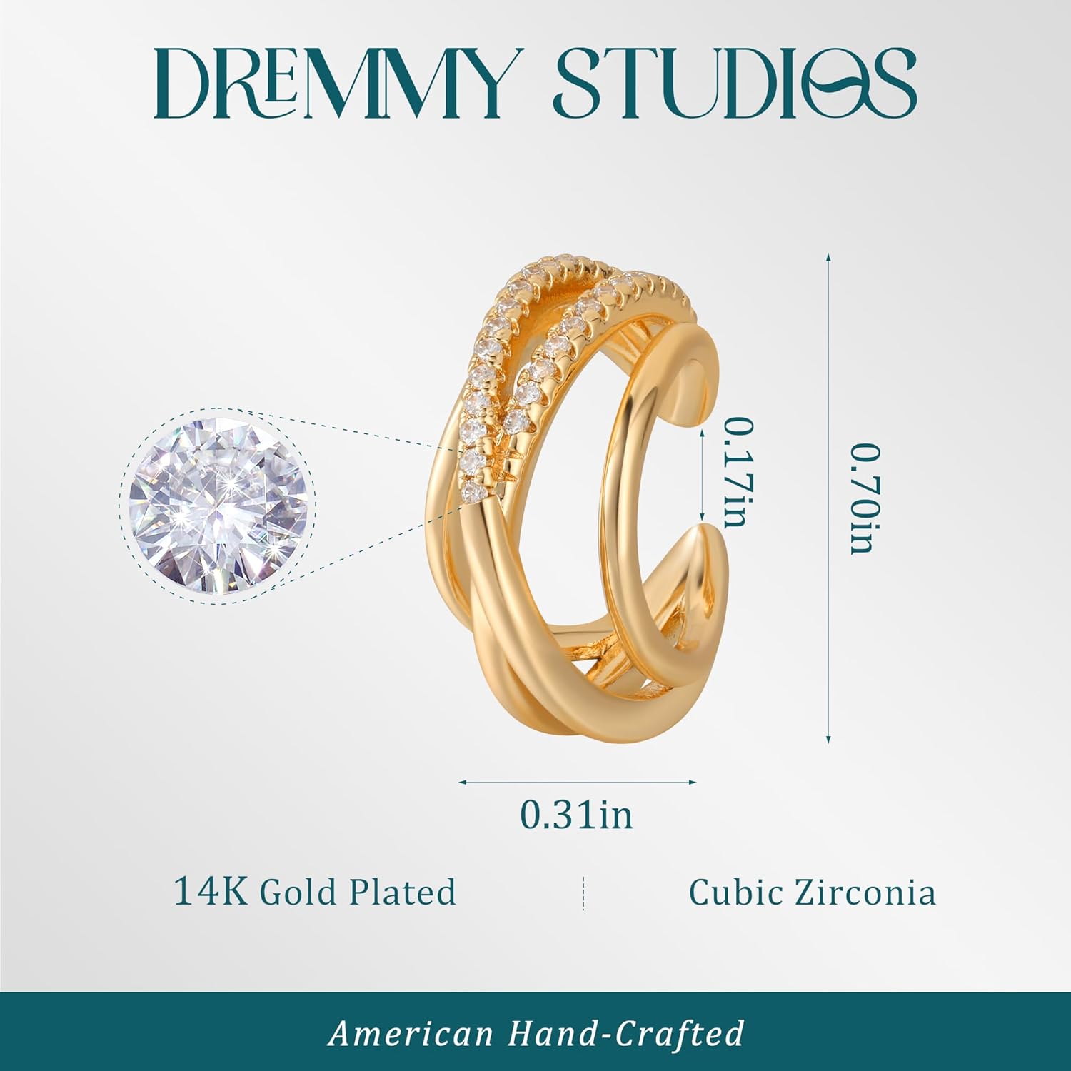 DREMMY STUDIOS Gold Ear Cuff Earrings for women 14K Gold Plated Ear Cuff Non Piercing Cubic Zirconia Tiny Ear Cuffs Layed Huggie Hoops No Pierced Ear Cartilage Clip on Wrap Hoop CZ Cuff Earrings - Image 5