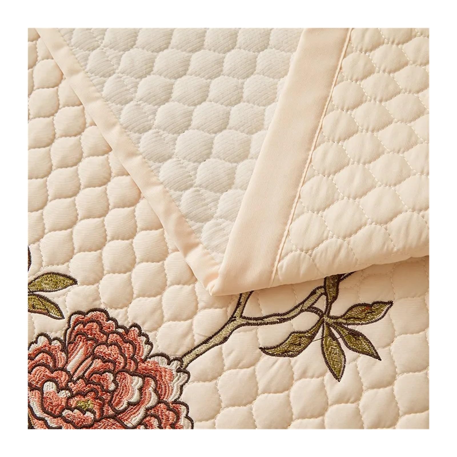Colcha Cama Juego de Colcha Cama Verano con Volantes Elegantes Bordados, 3 uds., Acolchada Ligera y Suave, 2 ., Fundas Almohada(Khaki)