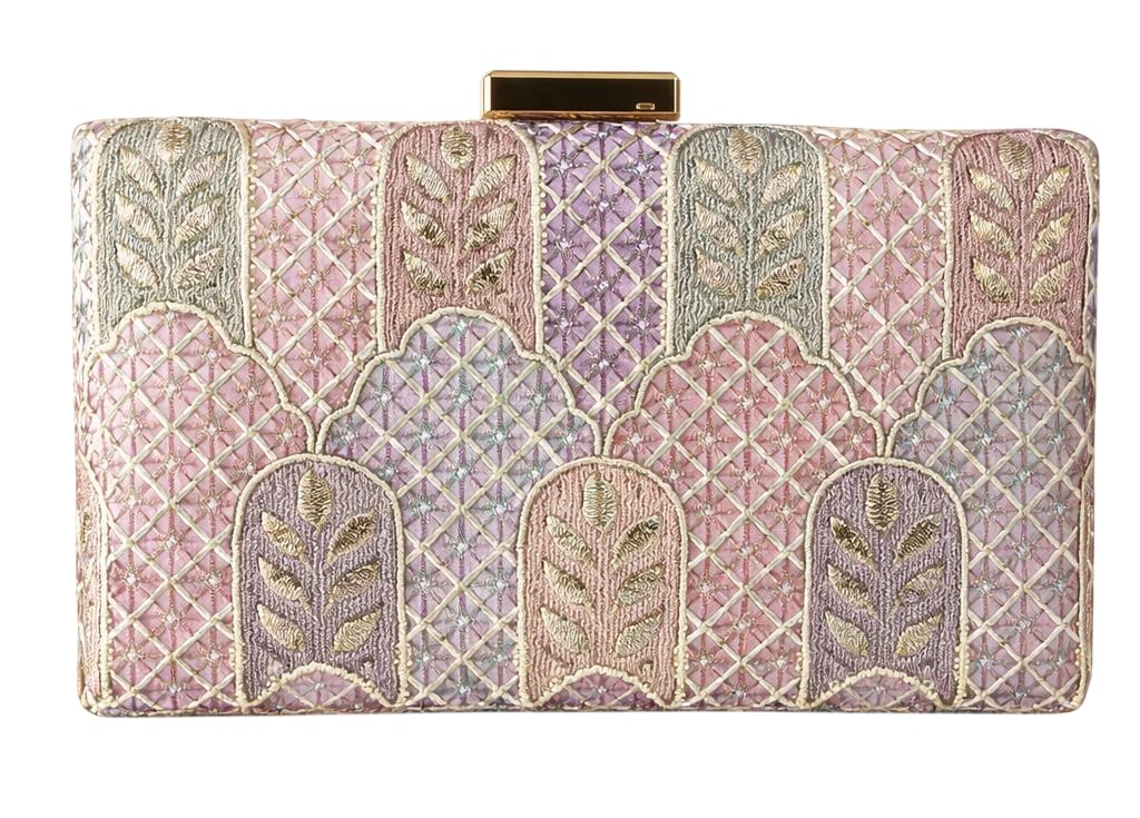 duchess Women's Hand-Embroidered Pastel Pink Multi Box Clutch | Luxury Ethnic Bridal Purse with Gold Clasp and Chain | Party Bag for Wedding, Sangeet & Reception-picture-13