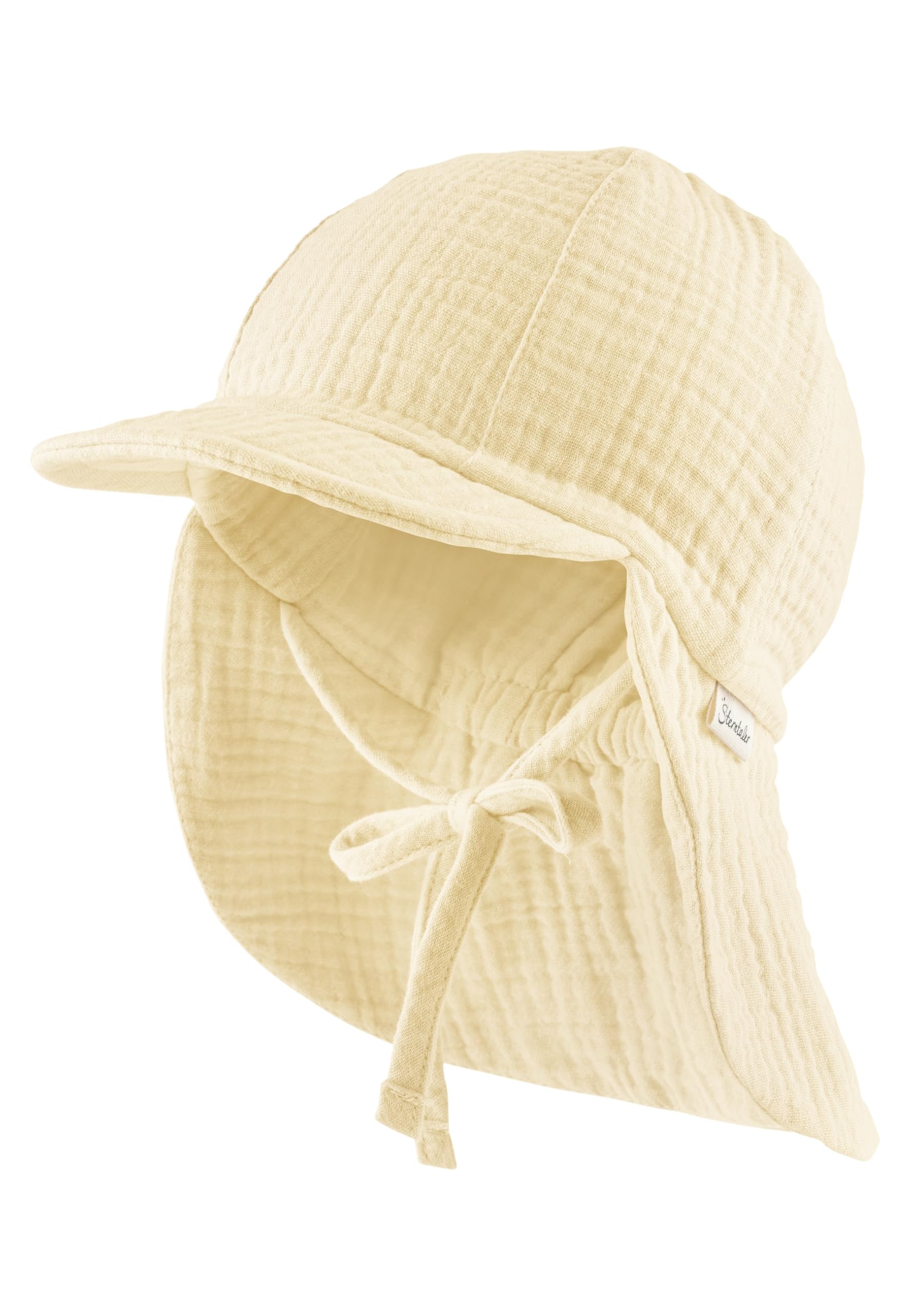 Sterntaler Schirmmütze Nackenschutz Musselin – Bio-Baumwoll-Musselin mit Sonnenschutz, Bindeband und weichem Innenfutter, UV-Schutz 50+