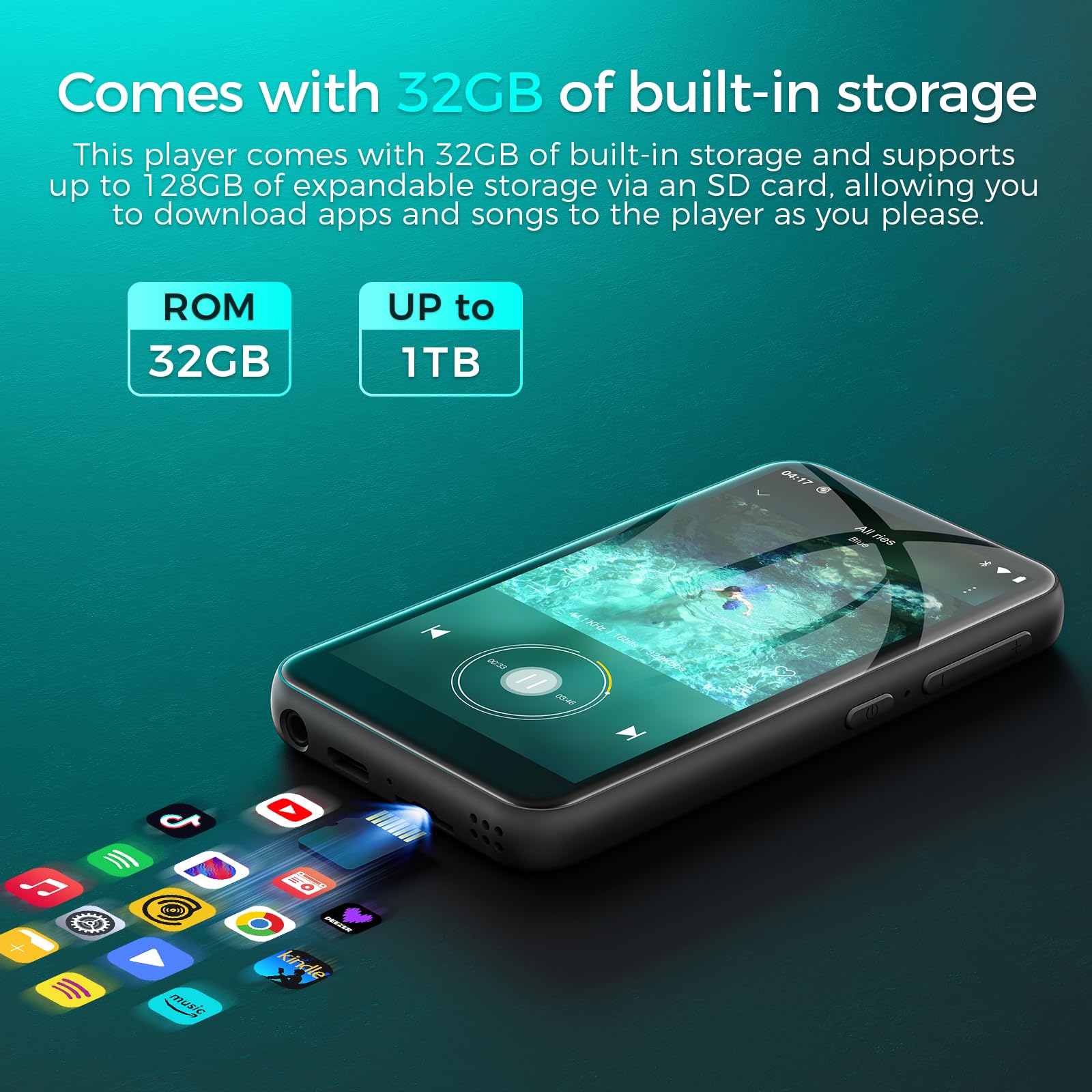 Lecteur MP3 ZAQE 32 Go avec Bluetooth et Wi-FI, Lecteur MP4 sous Android 13 Compatible avec Spotify, Pandora, Audible, Lecteur de Musique Hi-FI à écran Tactile de 4,02 Pouces avec Play Store,Noir