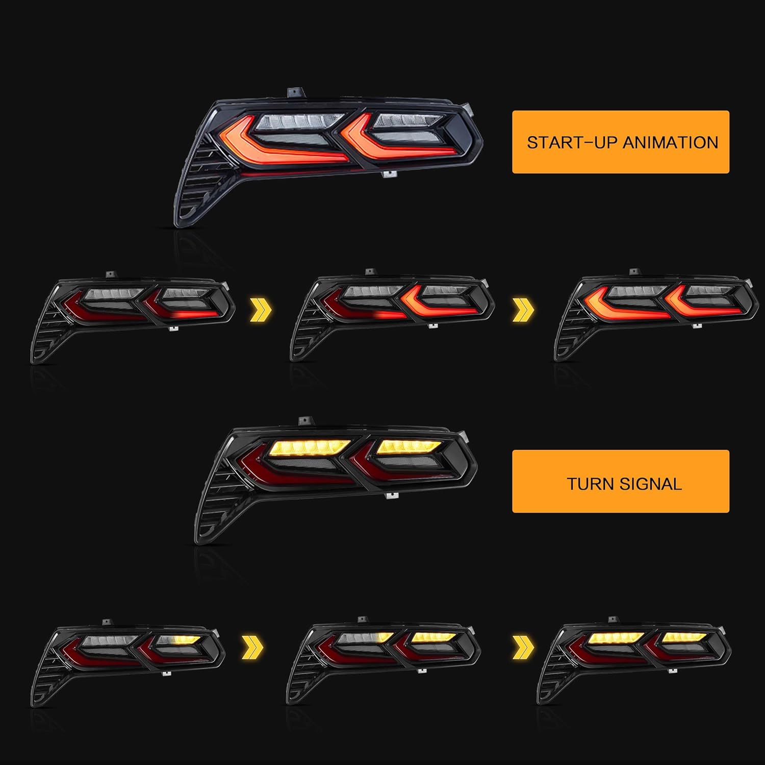 VLAND LED Tail Lights Compatible with Chevy Corvette C7 2014-2019, Rear Light with Startup Animation and Sequential Turn Signal, Smoked