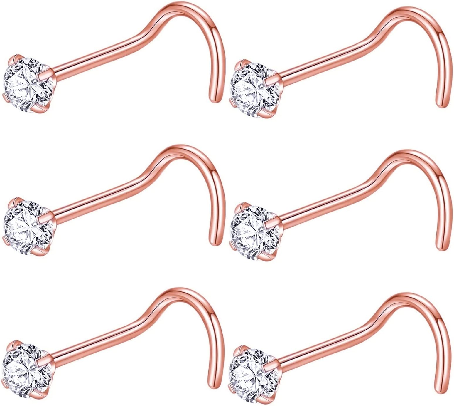 316L Surgical Steel 22g/20g/18g Nose Rings Studs L-Shape Nose Nostrial Piercing Body Jewerly L Shaped Nose Studs 1.5mm 2mm 2.5mm 3mm CZ Nose Screw Studs Rings for Women