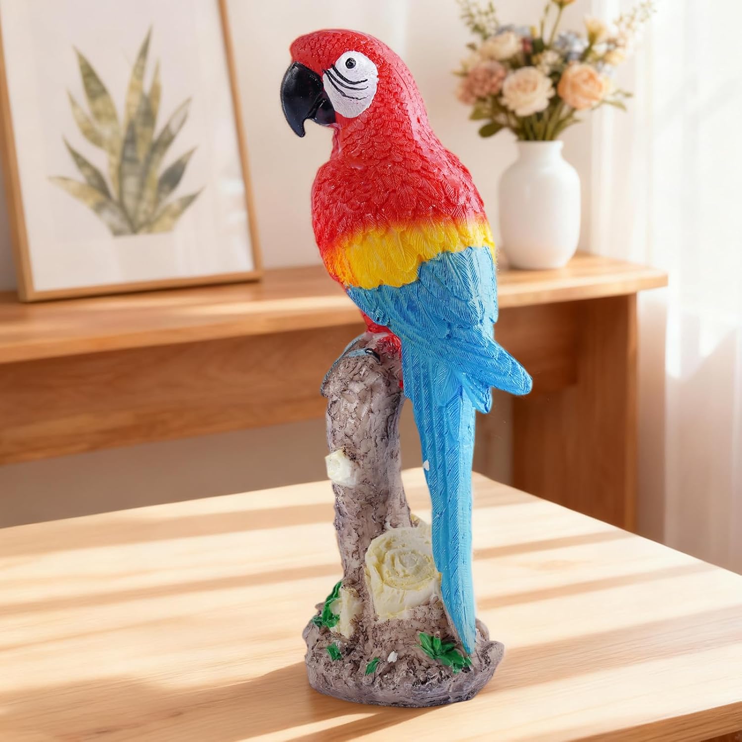 Vivid Standing Parrot Resin Statue - Lifelike Bird Animal Sculpture for Garden Courtyard Decor & Indoor Desktop Office Table Ornament - Image 6