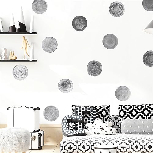 6 hojas de 72 calcomanías de pared de lunares de acuarela gris y negra, calcomanías de pared de sacinora Circle DIY, vinilo extraíble para armario,