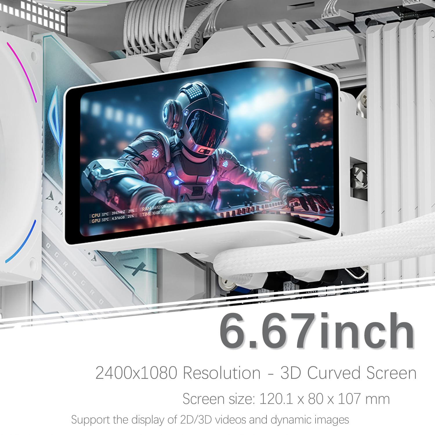 TR-Thermalright Wonder Vision 360 Turbo ARGB - Raffreddatore CPU liquido bianco, schermo curvo 3D da 6,67 pollici, risoluzione magnetica 2400 x 1080, Aio, 360 mm, per AM5, LGA1851/1700