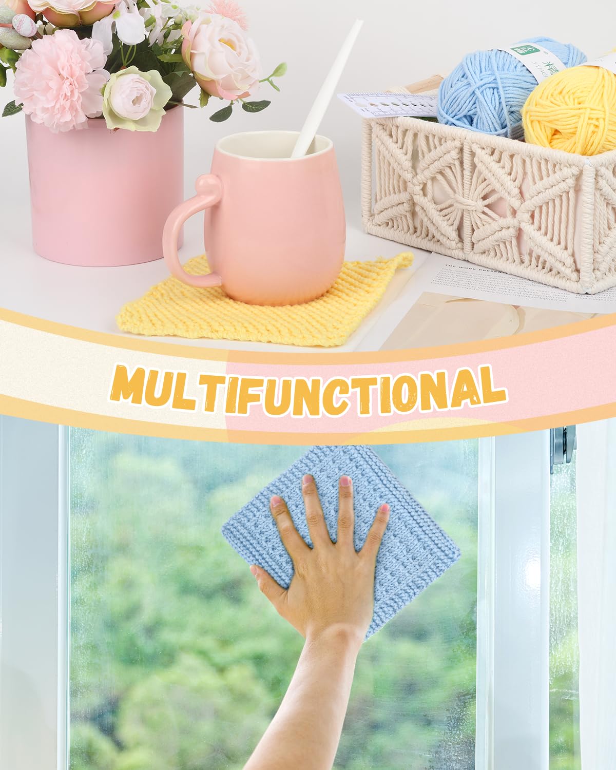 Aeelike Strickset für Anfänger: Komplettes Anfänger-Strickset mit Stricknadel-Set, Baumwollgarn, Geschirrtuch & Schritt-für-Schritt-Anleitung (evtl. nicht in Deutsch)