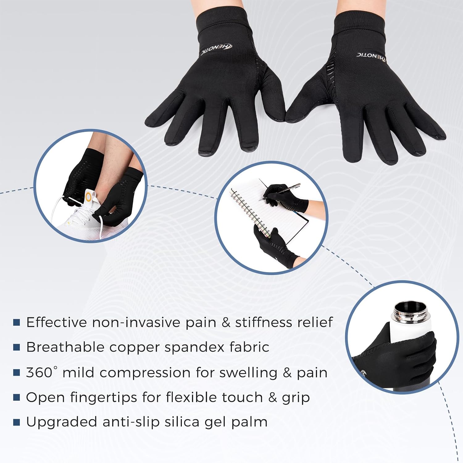 2PCS Copper Arthritis Gloves for Women Men Full Finger Compression Gloves image 3