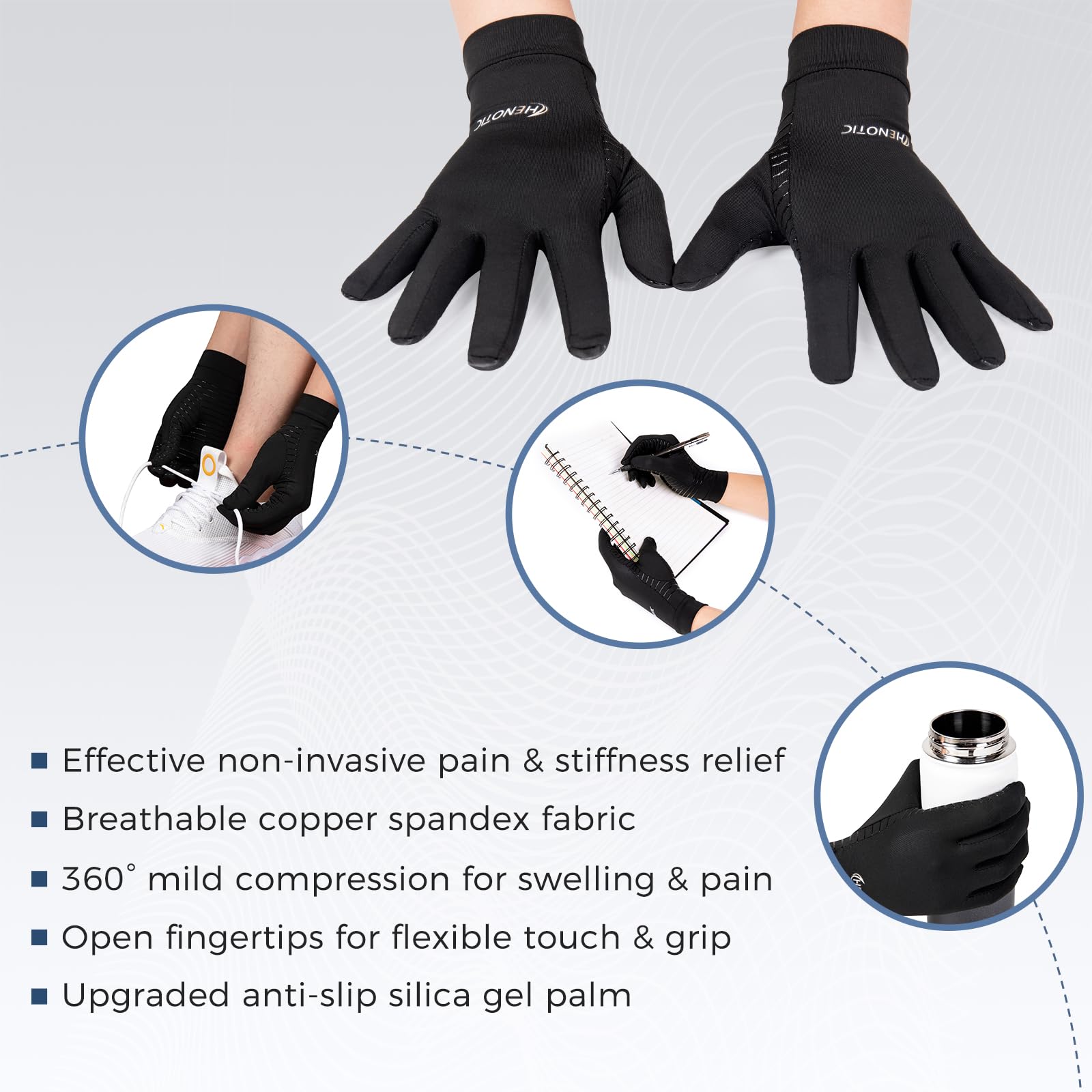 Guantes de compresión de cobre para mujeres y hombres, dedos completos, transpirables y absorben la humedad, guantes de compresión para aliviar dolores del túnel carpiano, dolores reumatoides,