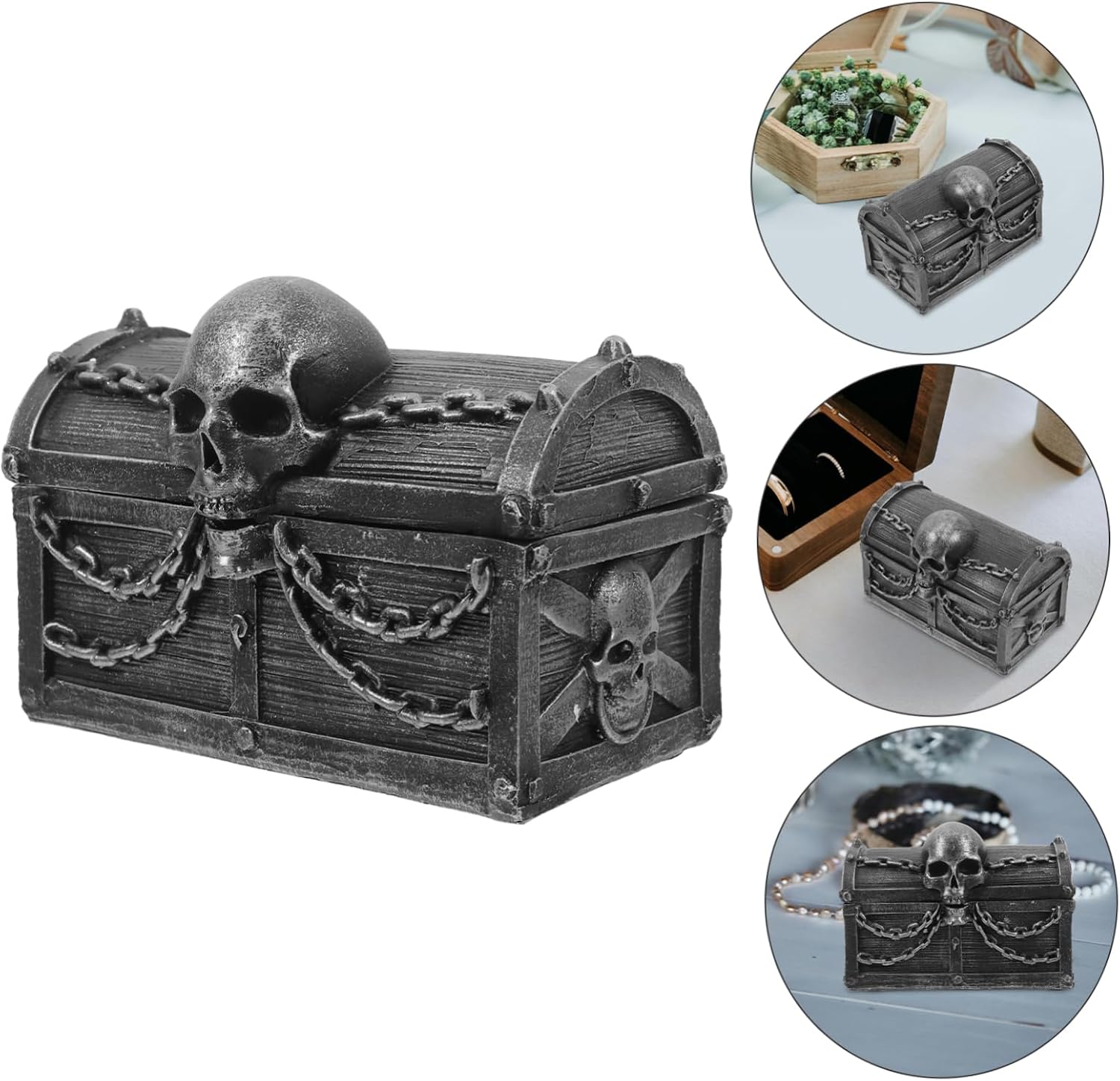 Skeleton Treasure Chest Skull Jewelry Display Box Unique Decorative Storage for Halloween Pirate Theme Compact Organizer for Trinkets Small Items