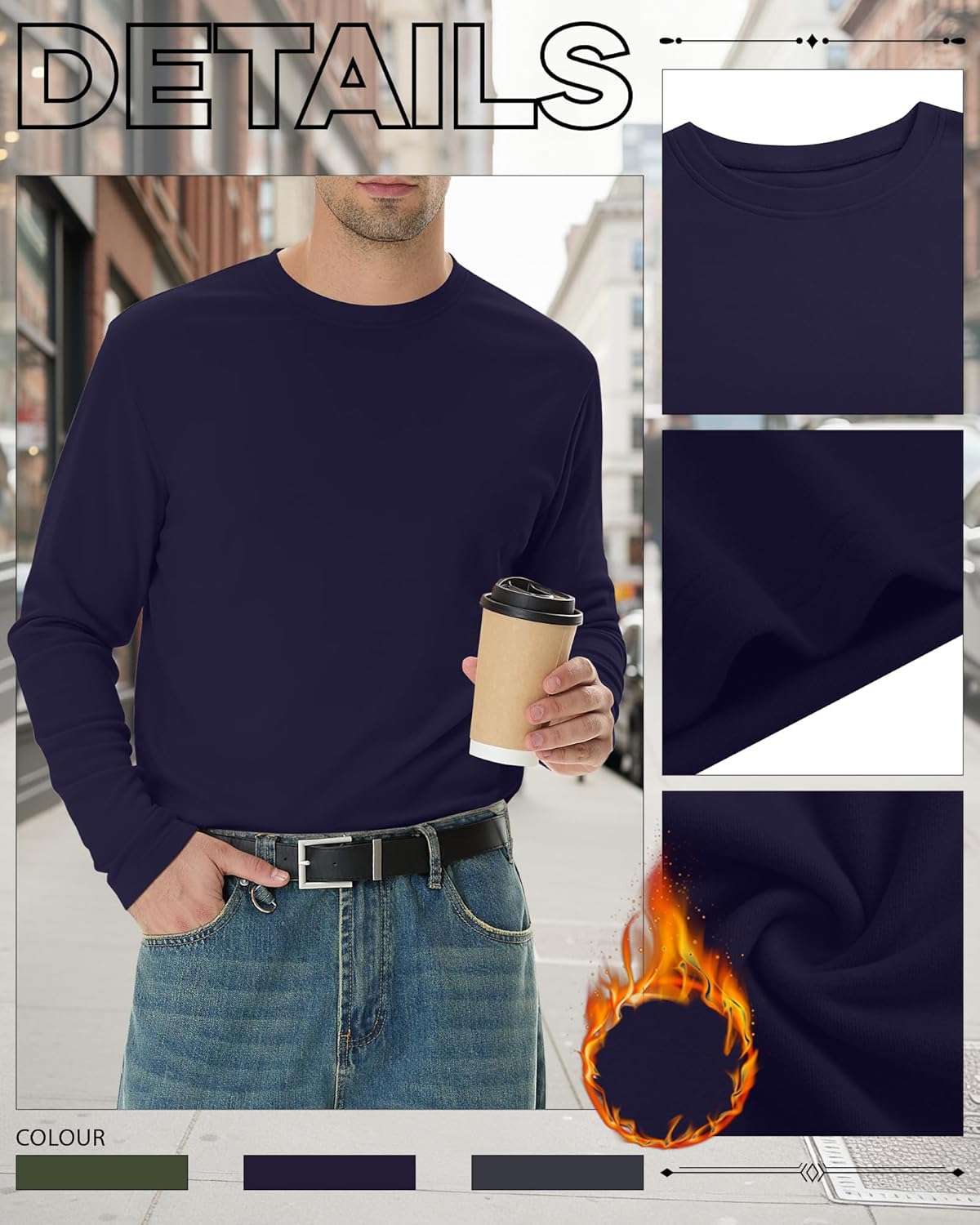 3 Pack Mens Long Sleeve Shirts Crew Neck Thermal T-Shirt Thick Pullover Basic Tops Casual Comfortable Sweatshirt - Image 5