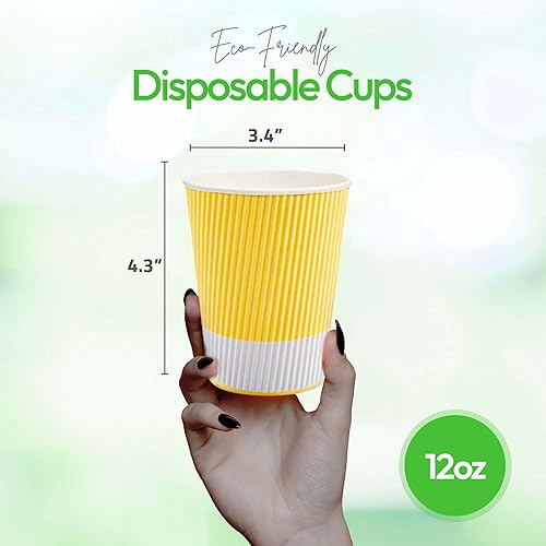 Vista 364 de Vasos de café de papel aislado de pared corrugada, 8 oz, Anaranjado