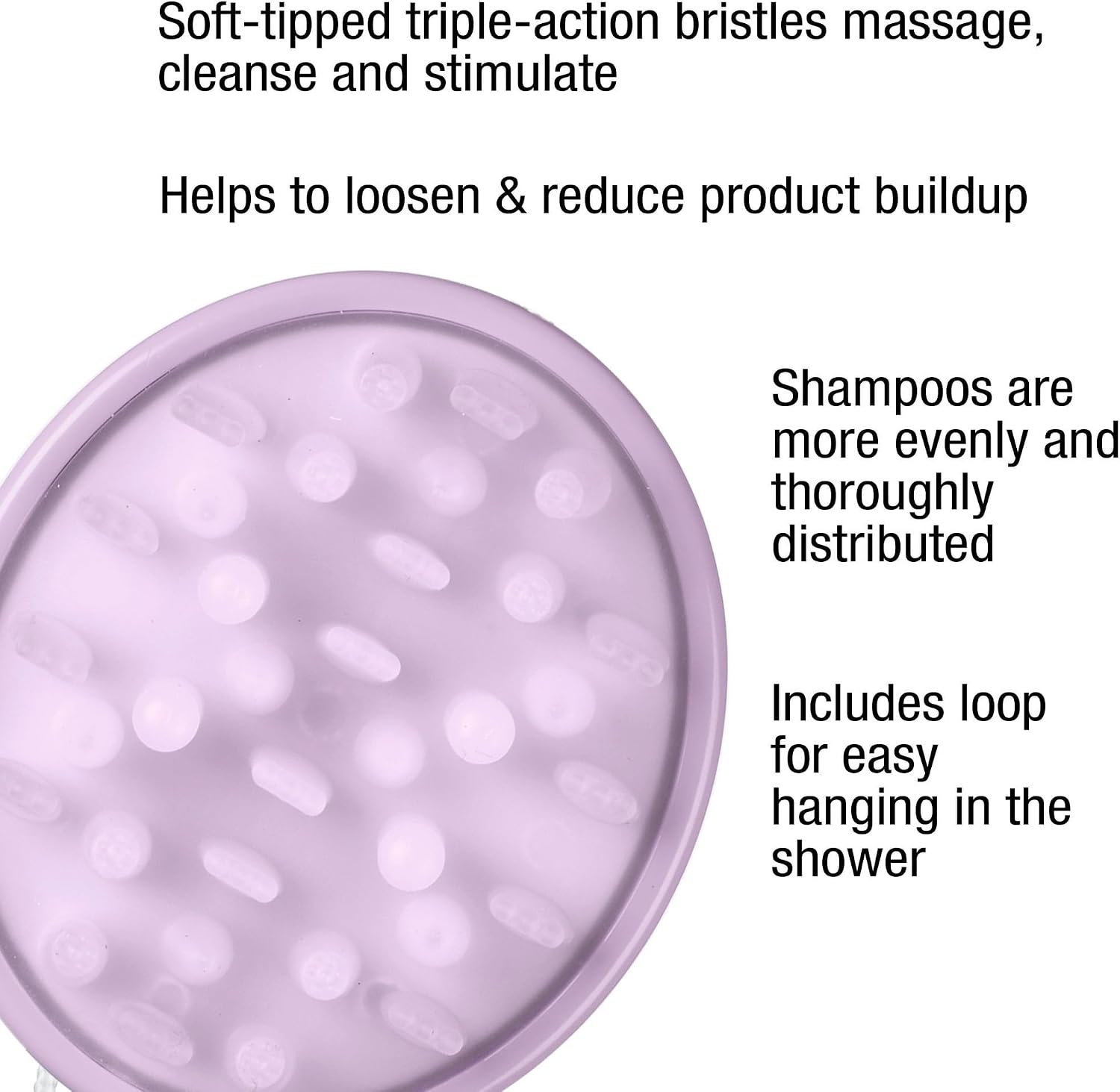 Conair Scalp Care Shampoo Brush, Scalp Massager with Triple-Action Bristles, Deep Cleansing & Exfoliating, Stimulates Circulation for Healthy Hair, Ergonomic Grip, Shower-Friendly, Purple, 1 Count