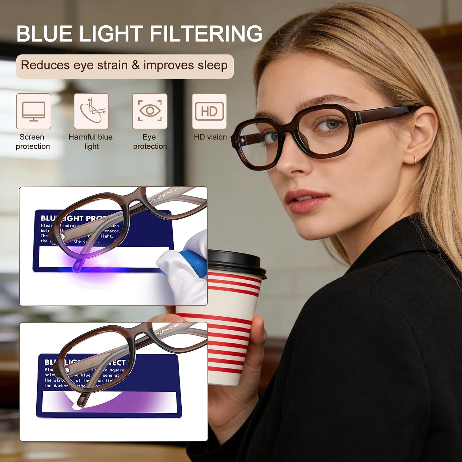 Dollger Blue Light Glasses for Women Oversized Oval Fashion Computer Glasses Retro Chunky Frame Clear Lens