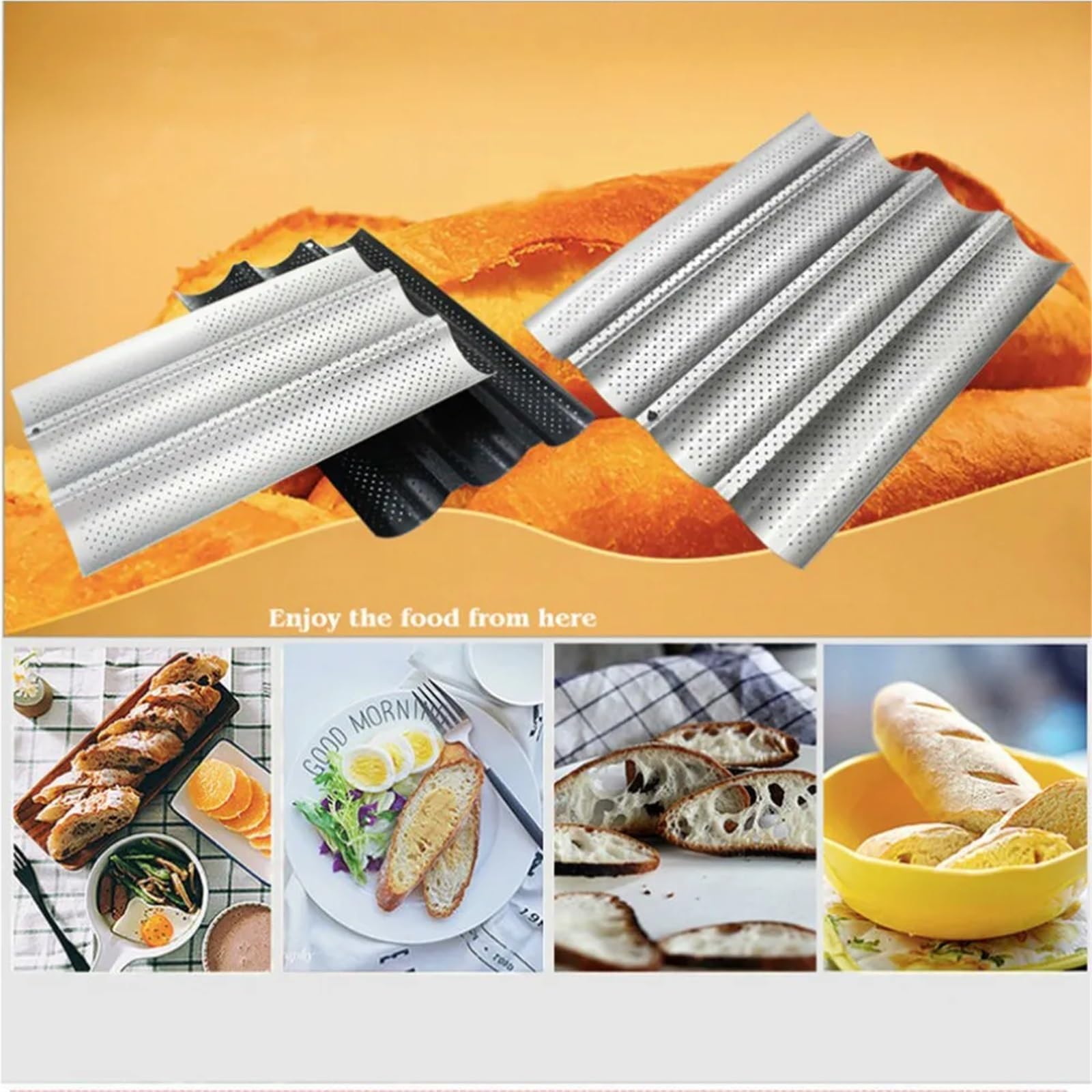 2/3/4 sartenes antiadherentes para pan, utensilios para hornear, herramientas de repostería, pan, baguette, panes, moldes para hornear (4 panes)