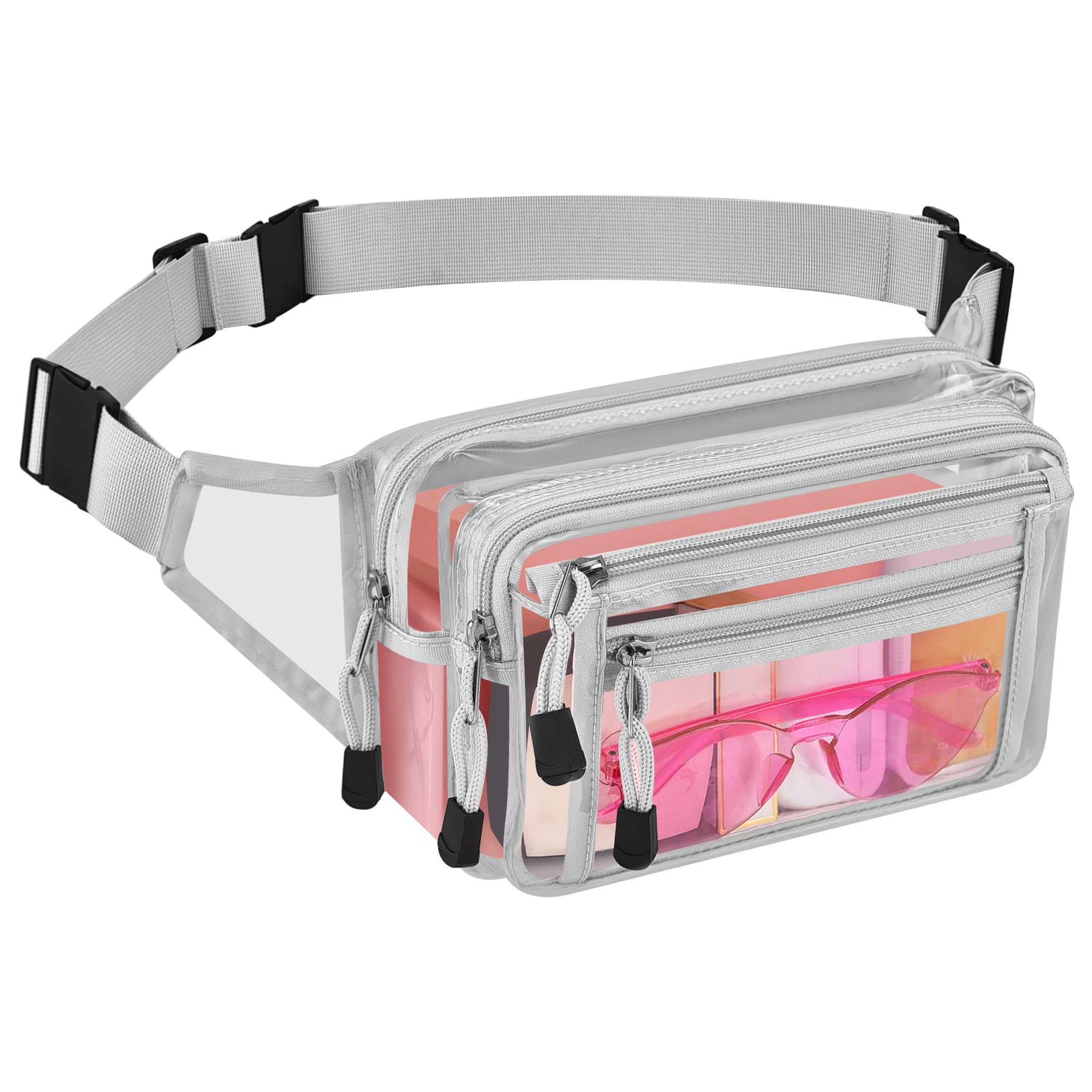 USPECLARE Transparente Bauchtasche, Stadiongenehmigt, groß, Mehrzweck-Hüfttasche, silber, 5.5" H x 9.5" L x 4" W, 1 Packung aus PVC
