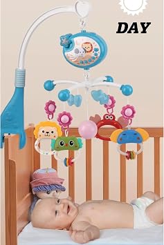 Oyuncak Pilli Işıklı Müzikli Projektörlü Kumandalı Sabitlemeli Dönence Çıngıraklı Dişlikli Bebek Yatıştırıcı Zaman Ayarlı (mavi)