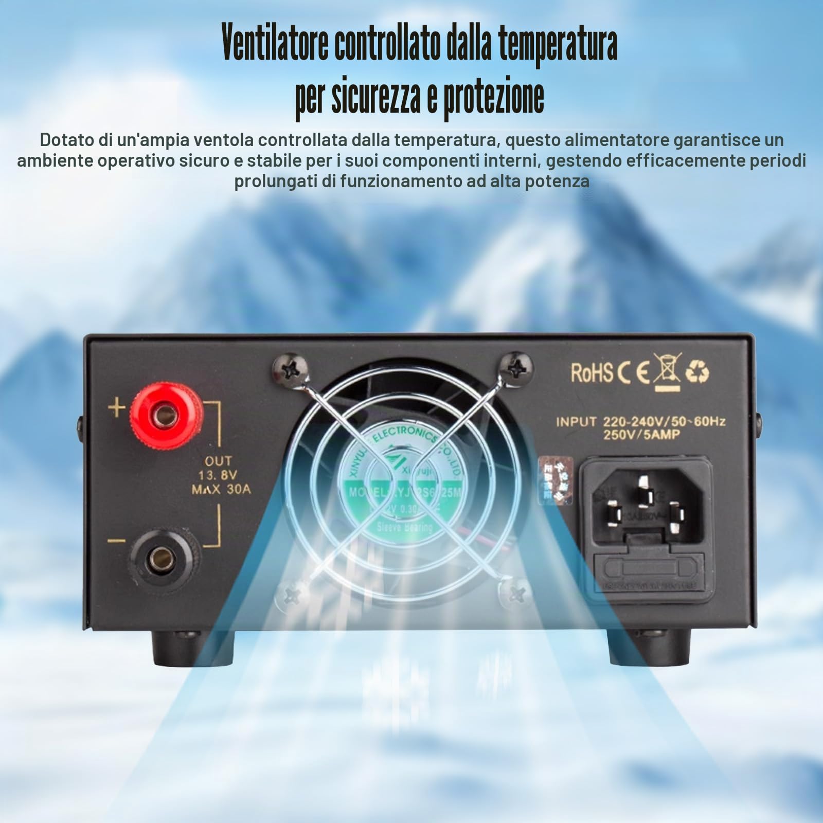 Alimentatore da banco, 30 A, 13,8 V, con controllo del rumore regolabile, convertitore CA-CC con presa accendisigari e maggiore sicurezza per radio HAM, radio amatoriali, CB, dispositivi da 13,8 V