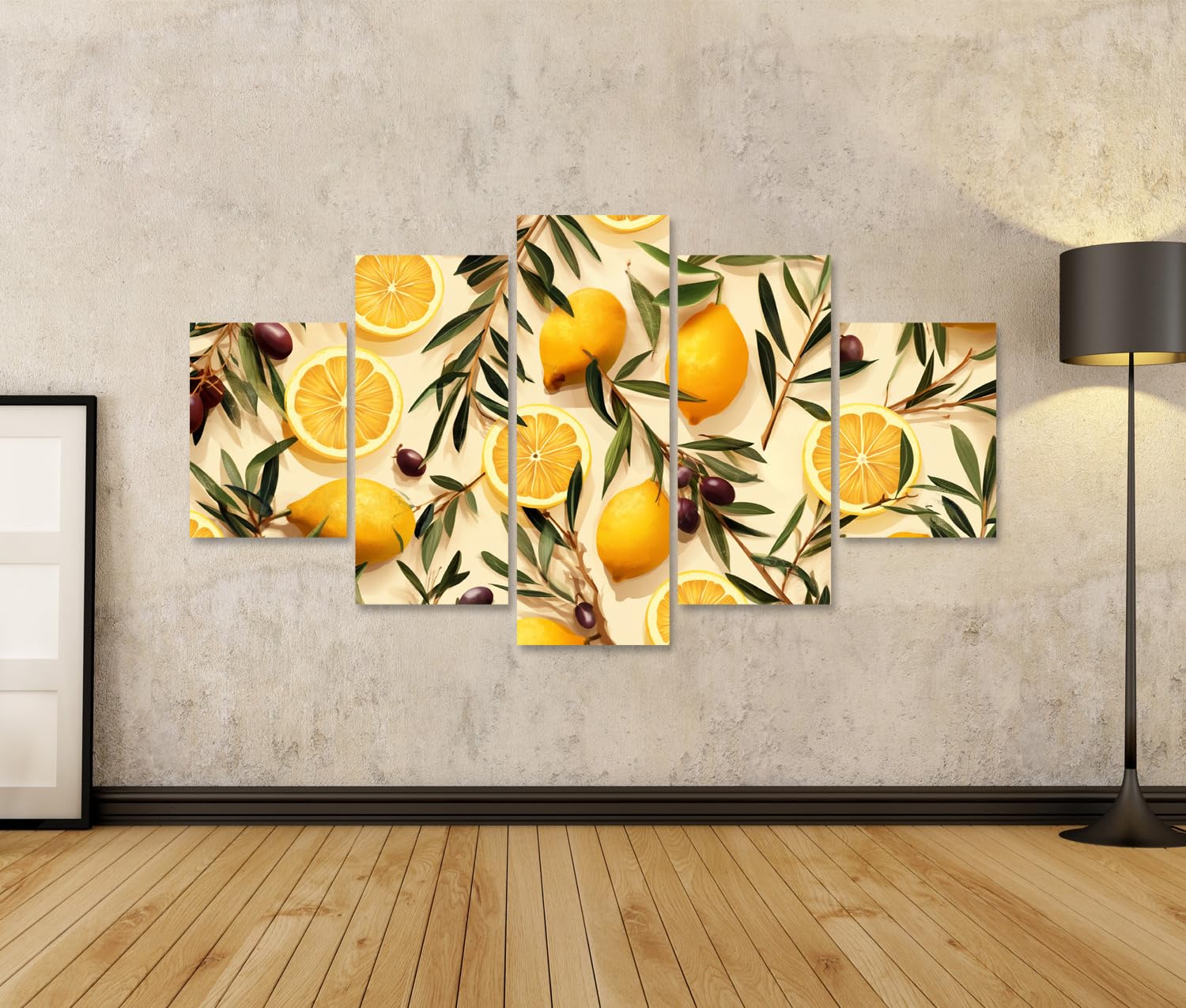 islandburner Bild auf Leinwand Mediterrane Zitronen & Oliven Wandbild Küche Perfekt für Feinschmecker - 5-teilig
