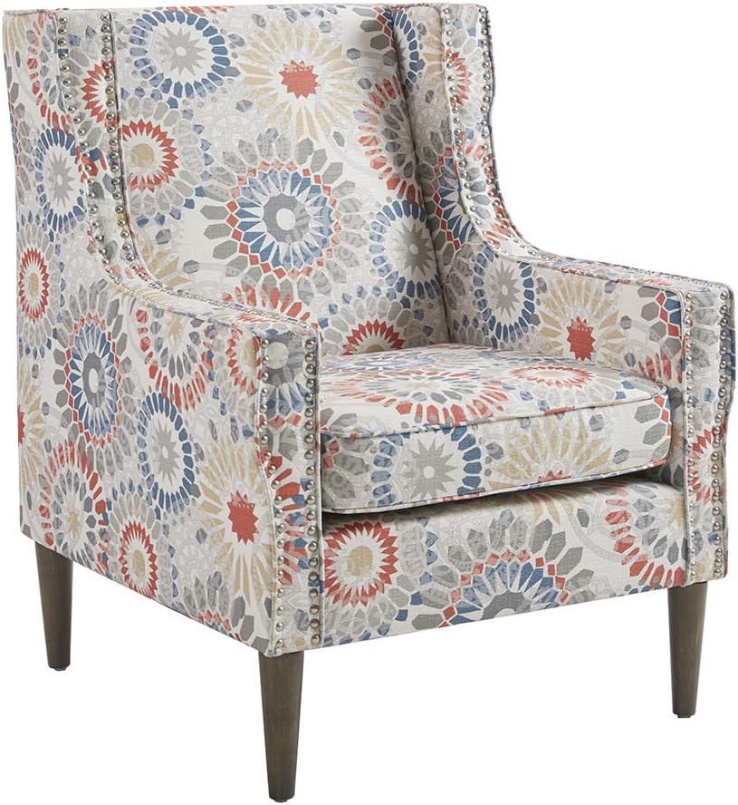 Madison Park Vienna Accent Chairs-Solid Wood, Plywood, Wing Back Living Armchair Modern Classic Style Family Room Sofa Furniture, Red