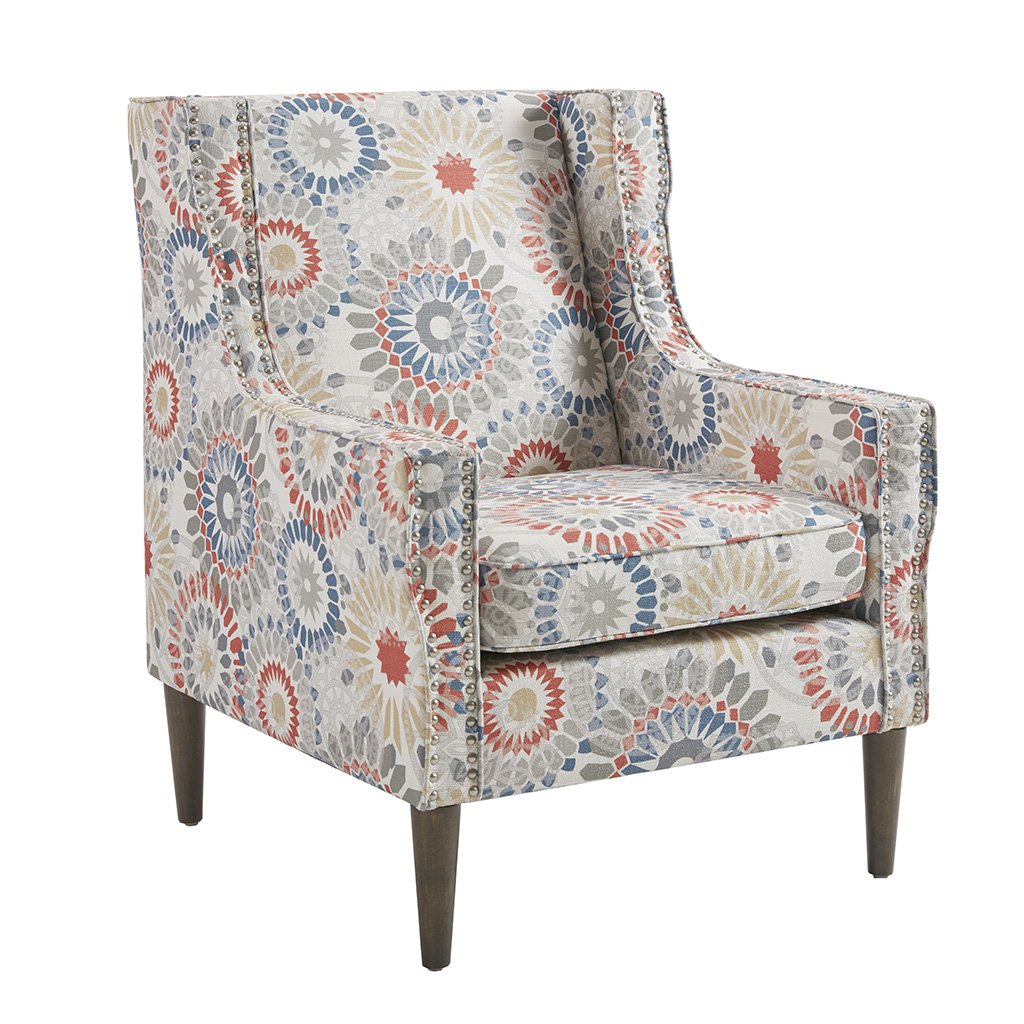 Madison Park Vienna Accent Chairs-Solid Wood, Plywood, Wing Back Living Armchair Modern Classic Style Family Room Sofa Furniture, Red