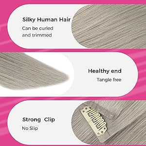 Lashey Seamless Clip in Hair Extensions Human Hair 4pcs 50g Grey 22 Inch Long Straight Clip in Hair Extensions Human Hair with Invisi Edge