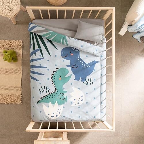 Juegos de ropa de cama de dinosaurio para niños  Juego de guardería de 3 piezas  Edredón reversible de cuna sábana bajera almohada de bebé con funda