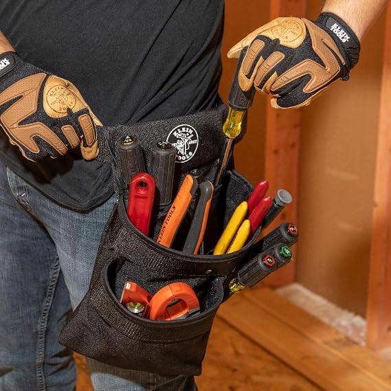 Klein Tools 5701 Tool Pouch, PowerLine Series Utility Pouch Fits Tool Belts up to 2.5-Inch, Strong Rivet Reinforced Stitching, 8-Pocket