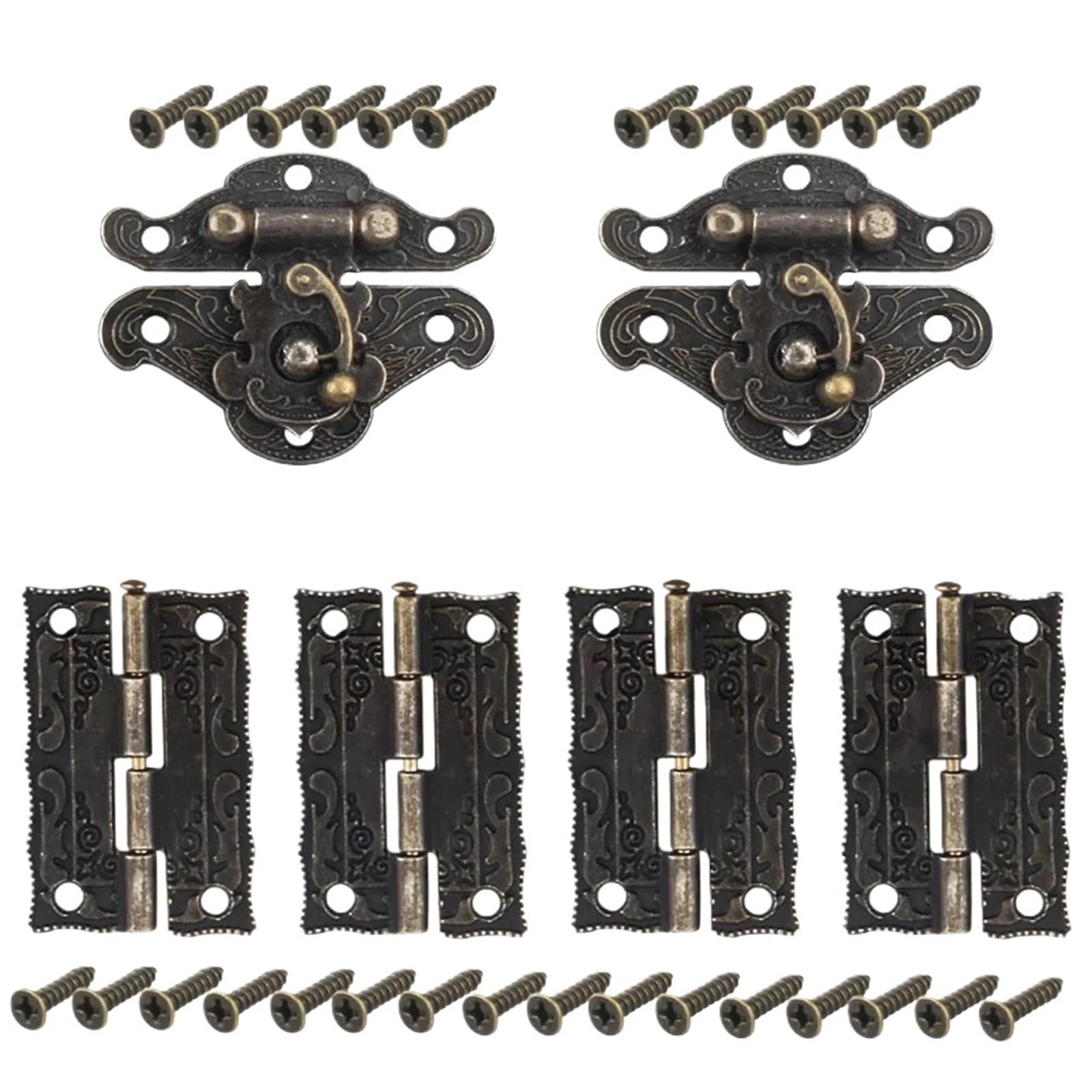 Sfoikvg 6Pcs Door Hinges Hinge Antique Bronze Cabinet Door For Diy Box Furniture Hinges With Screws Wooden Latch Hasp Hardware For Outdoor Doors