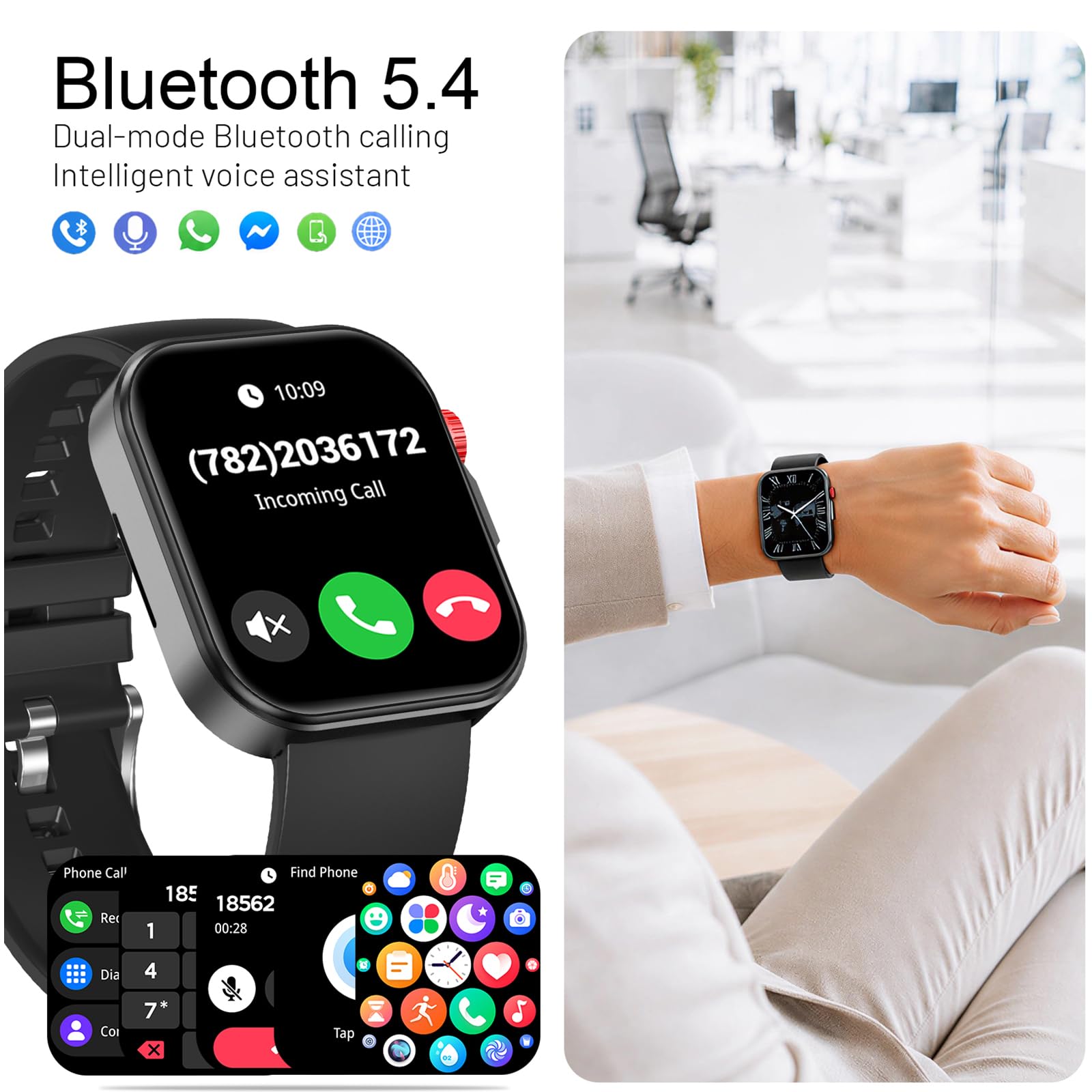Smartwatch con Chiamate Display 1.83" 3 Cinturini Inclusi IP68 | IP68 100+ Sport, Chiamate BT Regalo Uomo Donna 3 Cinturini (Nero, Arancione, Verde militare)