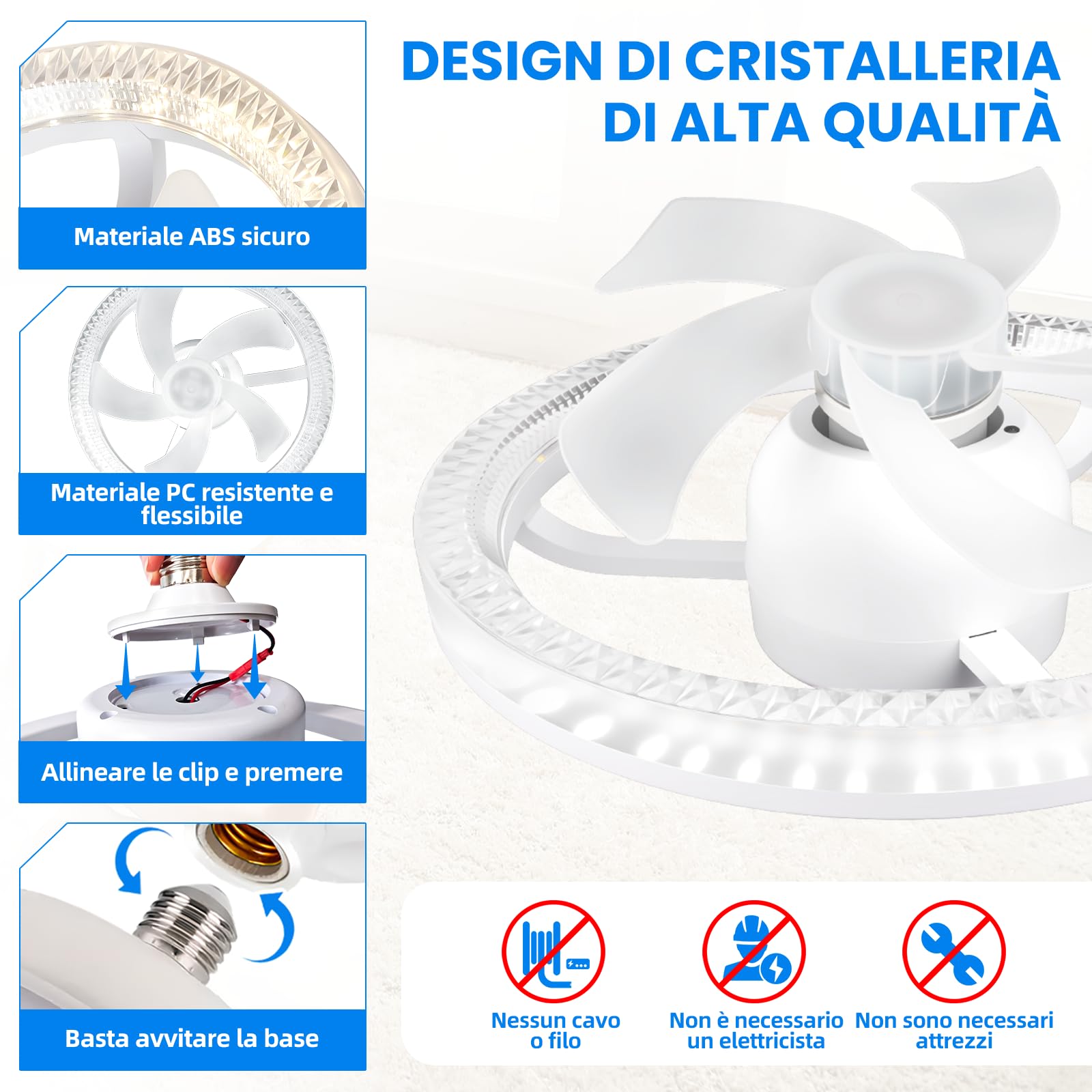 YOOHBERRYS Ventilatore da Soffitto Con Luce e Telecomando, Piccolo Lampadario con Ventilatore da Soffitto, E27 Plafoniera Ventilatores Soffittos, 360 Rotazione, 3 Velocità e Timer(30cm*17.5cm)
