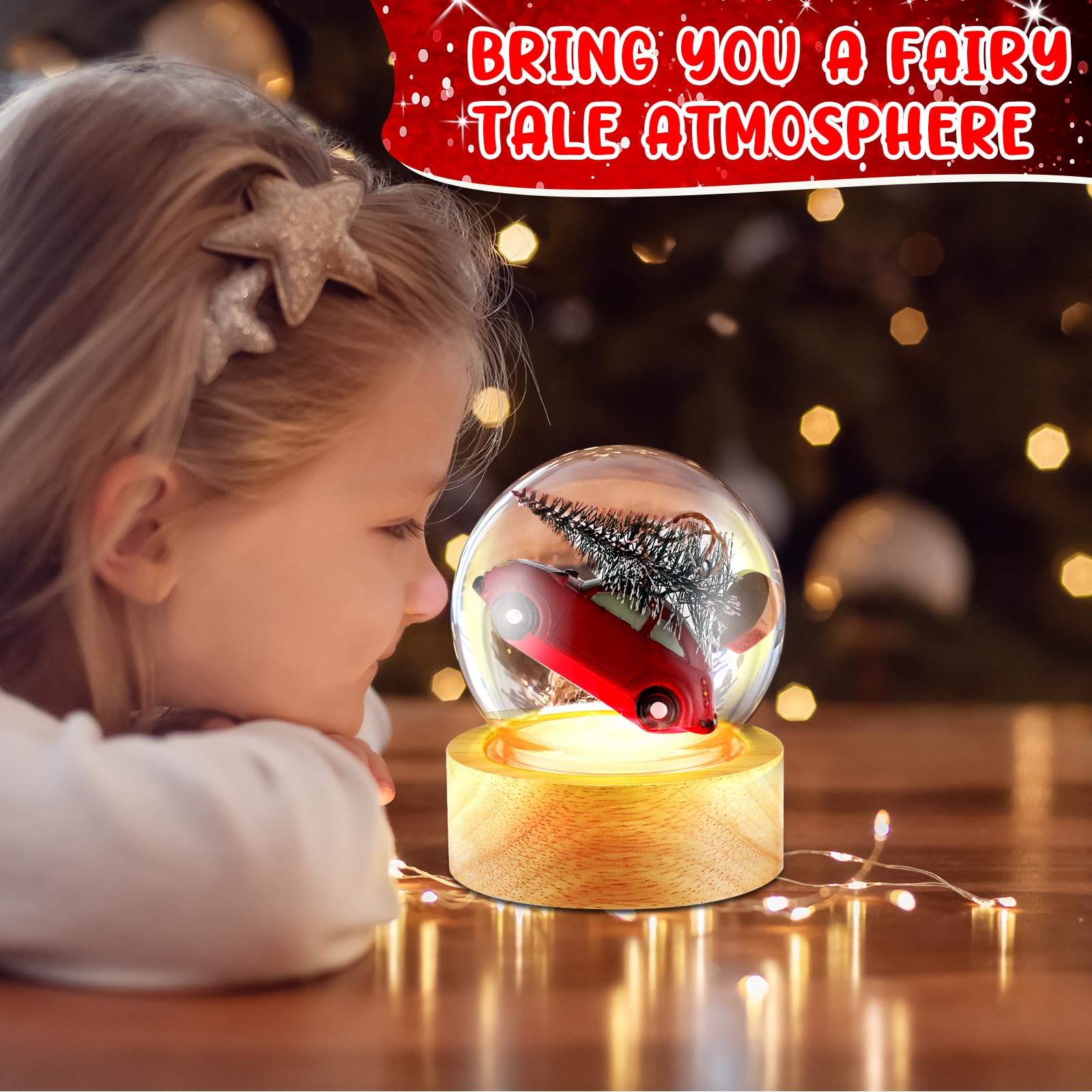Irenare Kit di 12 sfere di neve fai da te, 6 sfere di neve con 6 luci a LED, base in legno trasparente, cupola in plastica trasparente, per decorazioni natalizie, souvenir, piante, terrario (base in