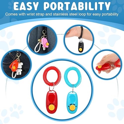Miniatura 7 de Hiboom Juego de 34 clicker de entrenamiento para perros y mascotas con correa para la muñeca, kit de entrenamiento colorido para gatos, accesorios
