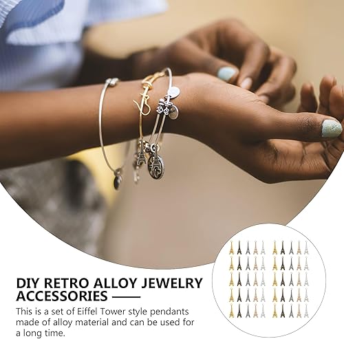 Miniatura 7 de EXCEART 60 piezas Mini colgantes de simulación Torre Eiffel colgantes colgantes colgantes para joyería DIY llavero accesorios (color al azar), Zinc,