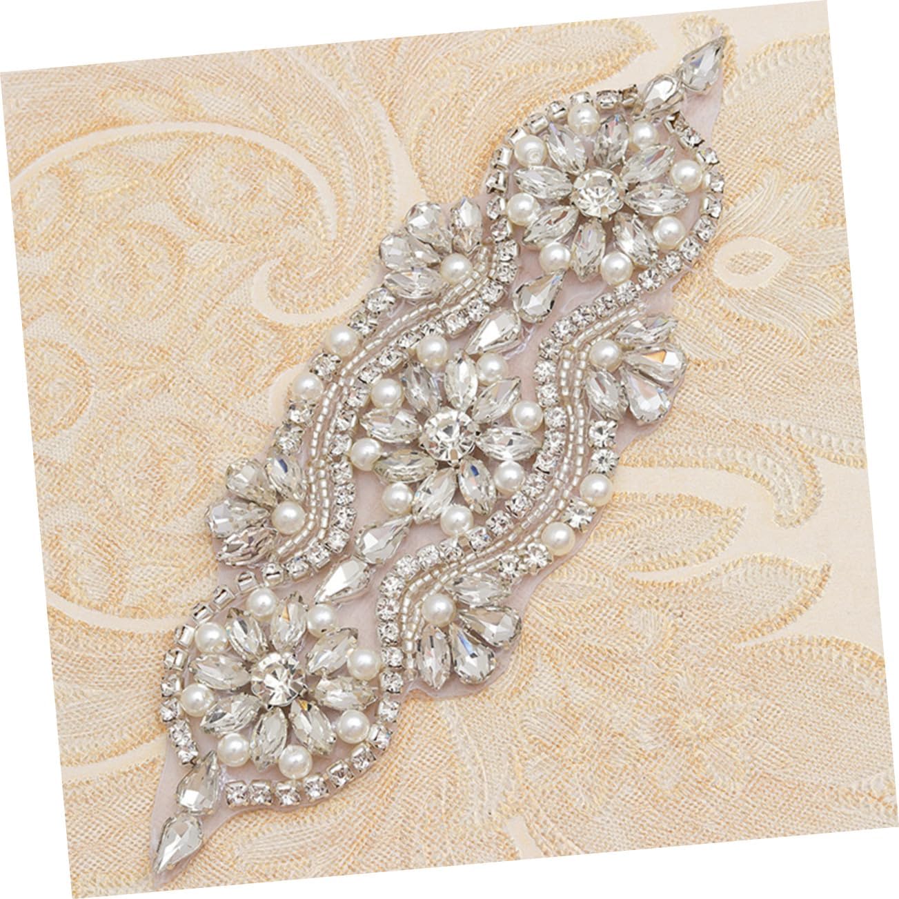 Pearl Rhinestone Applique for Wedding Dresses Adhesive Backing Sparkling Decor DIY Craft Accessories for Bridal Sash Headdress and Clothing