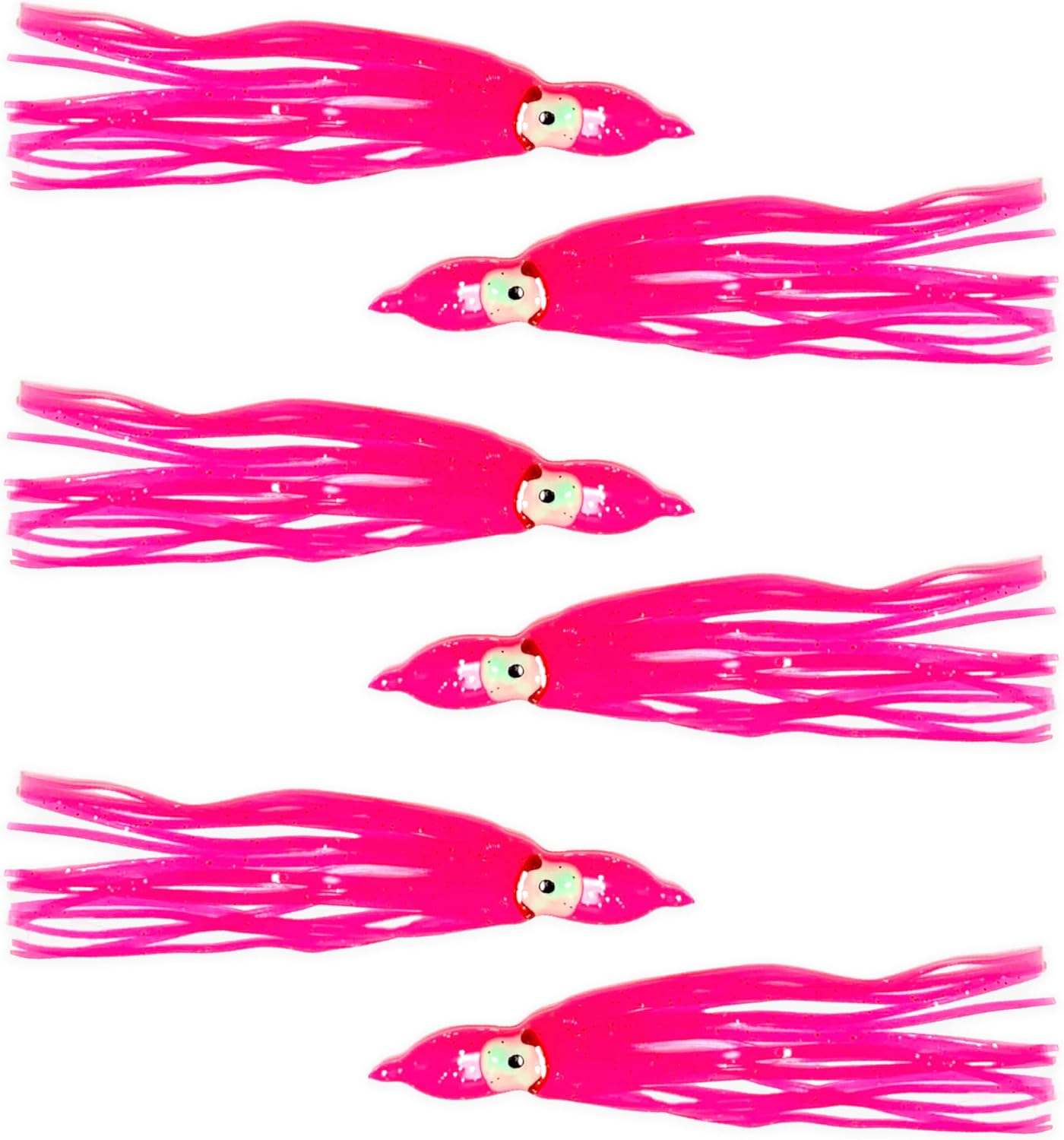 4-3/4" Trolling Squid Skirts, 40 Pcs Pink Hoochie Bait Lures Unrigged, for Saltwater Big Game Fishing, Includes Soft Plastic Bodies, Ideal for Salmon, Tuna, Mahi & Offshore Trolling