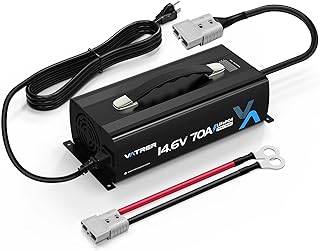 VATRER POWER 14.6V 70A Fast Charging Lithium Battery Charger, 12V LiFePO4 Battery Charger AC-DC Smart Charger with LED Indicator, Cooling Fan, Anderson Connector for 12.8V LiFePO4 Lithium Batteries