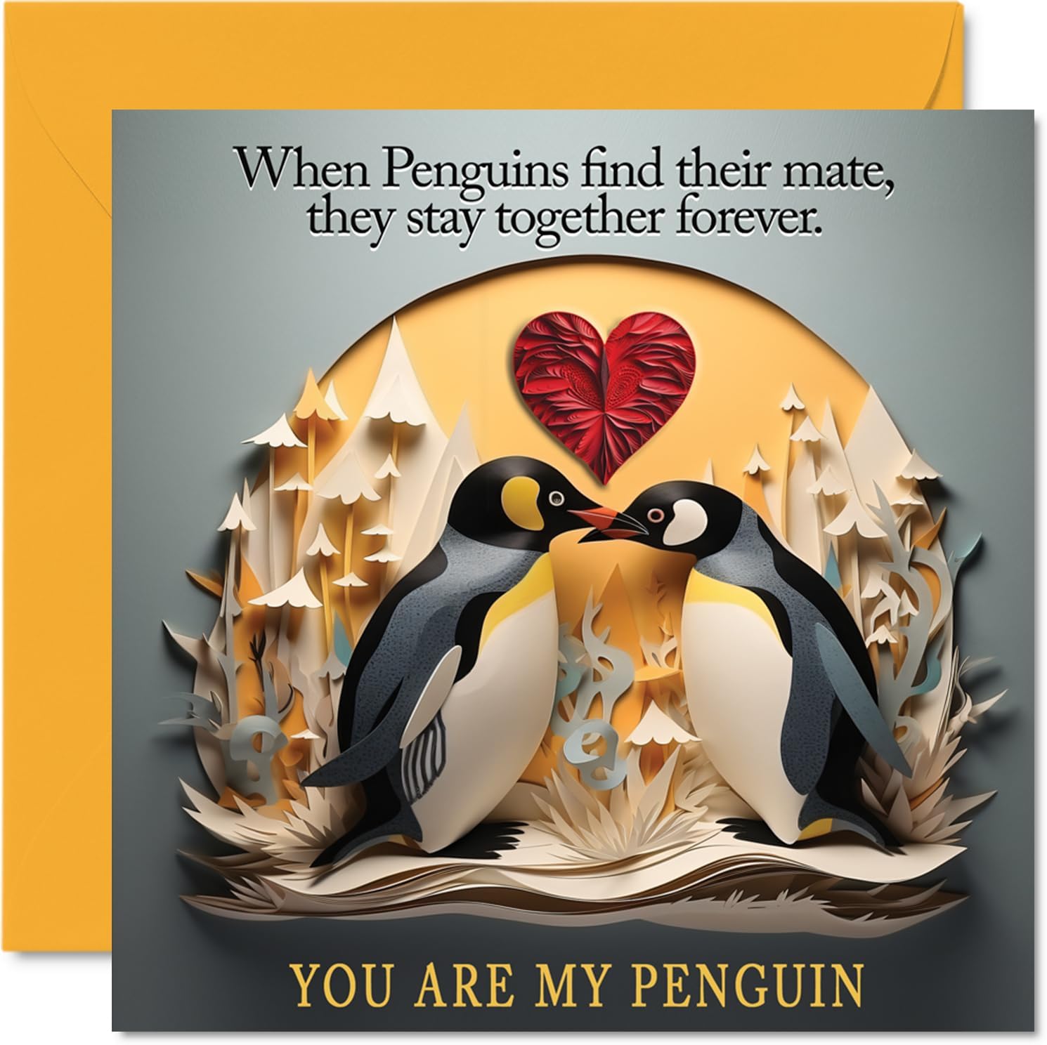 Stuff4 Penguin Anniversary Card - Penguins Forever - Cute Romantic Card for Girlfriend Boyfriend Wife Husband Partner Friend Him Her, 5.7 x 5.7 Inch Valentines Greeting Cards