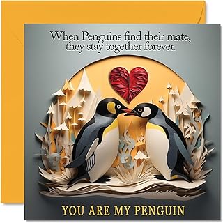 Penguin Valentines Anniversary Card - Penguins Forever - Cute Romantic Card for Girlfriend Boyfriend Wife Husband Partner Friend Him Her, 145mm x 145mm Anniversary Greeting Cards