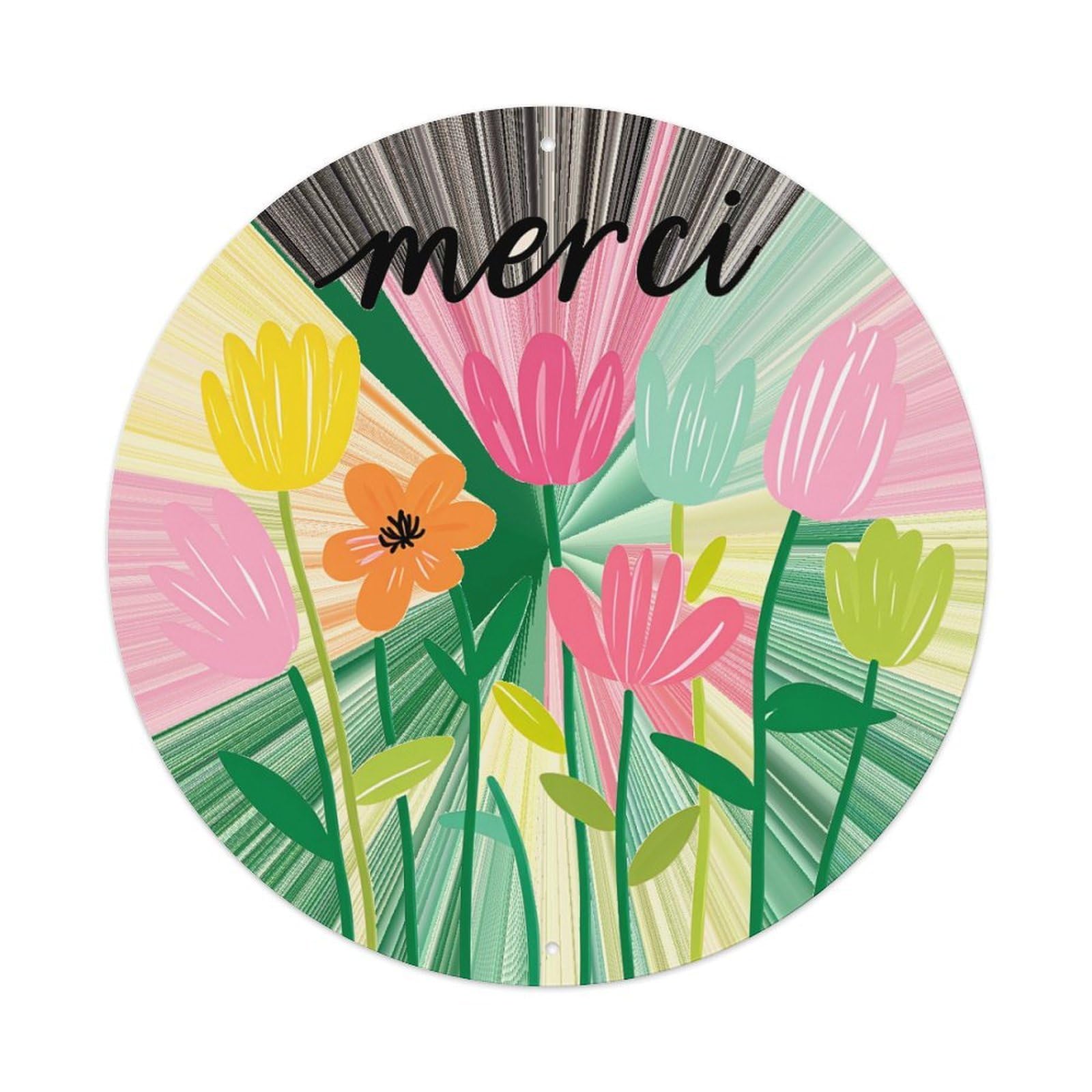 Floral Pattern With Colorful Tulips And Text Round Tin Sign Retro Metal Sign for Cafe Bar Pub Home Game Room Gym Club Wall Decoration Vintage Metal Poster 8x8 Inch