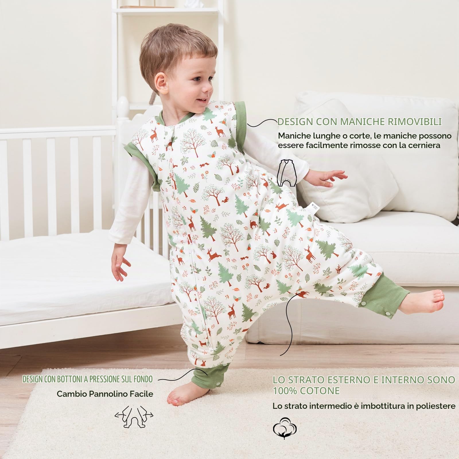 Looxii Bambino Sacco Nanna con Piedini Invernale Cotone 3.0 TOG Caldo Sacco a Pelo con gambe per Bambini Morbido Sacchi Nanna Perfetto per Neonati in 6-18 Mesi 70cm