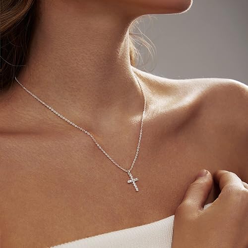 Miniatura 3 de Zeffy Collar de cruz para mujer, chapado en oro de 18 quilates, plata pequeña, circonita cúbica, collar con colgante de cruz para mujer, collares