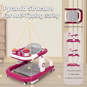 5-in-1 Battery-Free Foldable Baby Walker with Wheels Boys Girls 6-15M