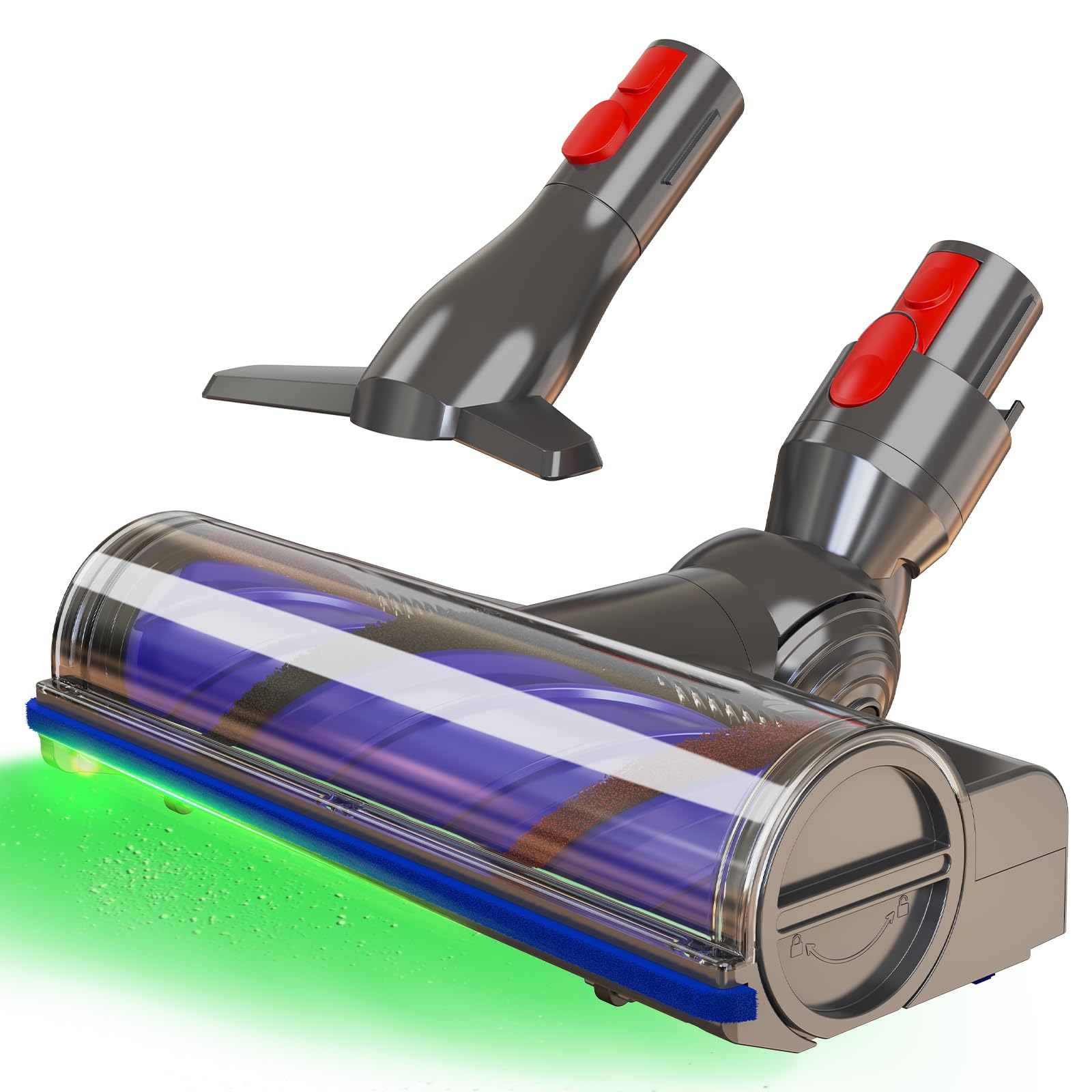 2026 Upgraded Vacuum Head Replacement for Dyson V7/V8/V10/V11/V15/SV10/SV11/SV12/SV14/SV15/SV22(Not for Slim), Quick Release Cordless Vacuum Cleaner Head with LED Light (1 Head+1 Brush Nozzle)