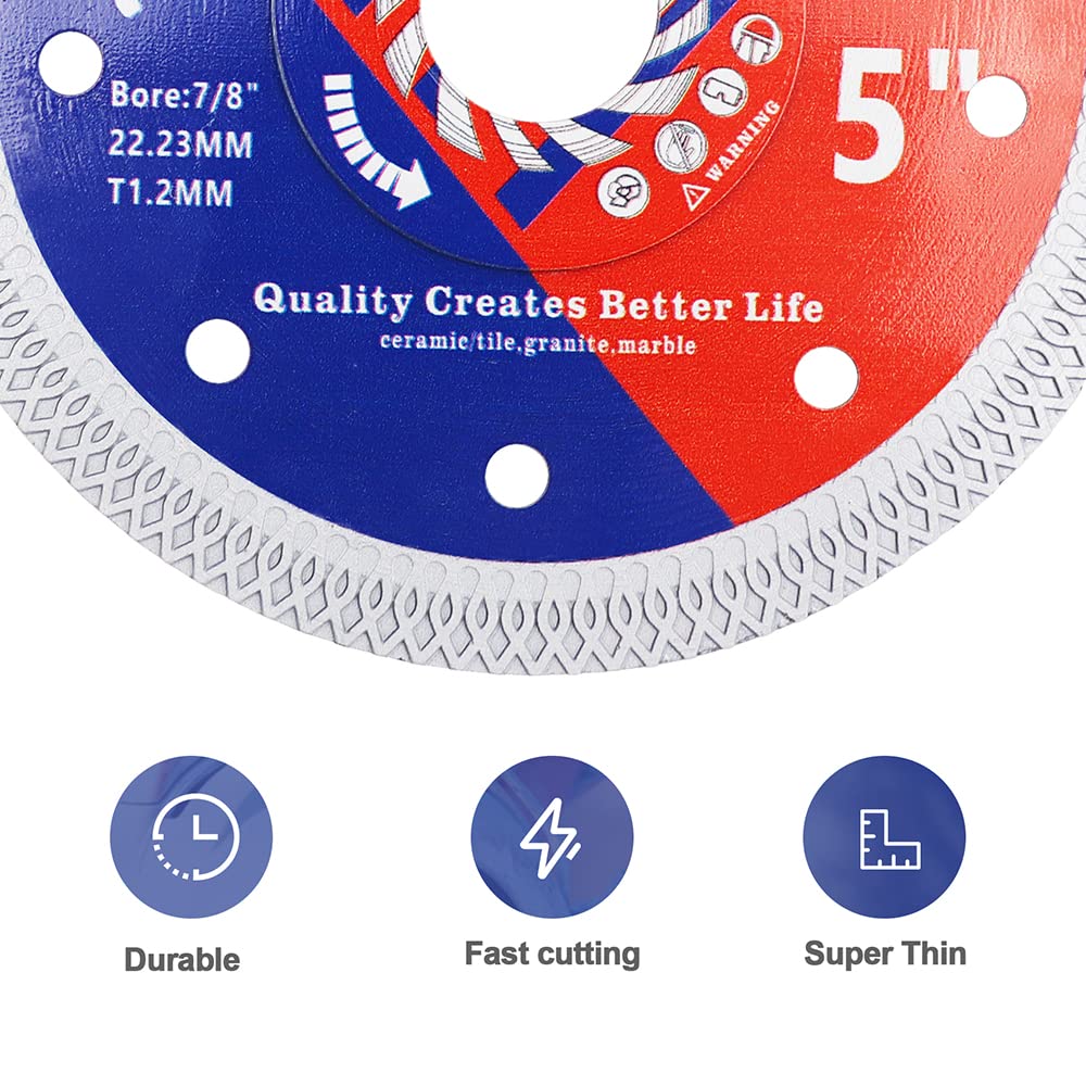 Super Thin Diamond Porcelain Saw Blade with X Teeth,BRSCHNITT 4pcs 5 Inch (125mm) Diamond Cutting Disc with Reinforced Core Center for Dry/Wet Cutting Porcelain Tile Ceramic Marble Granite