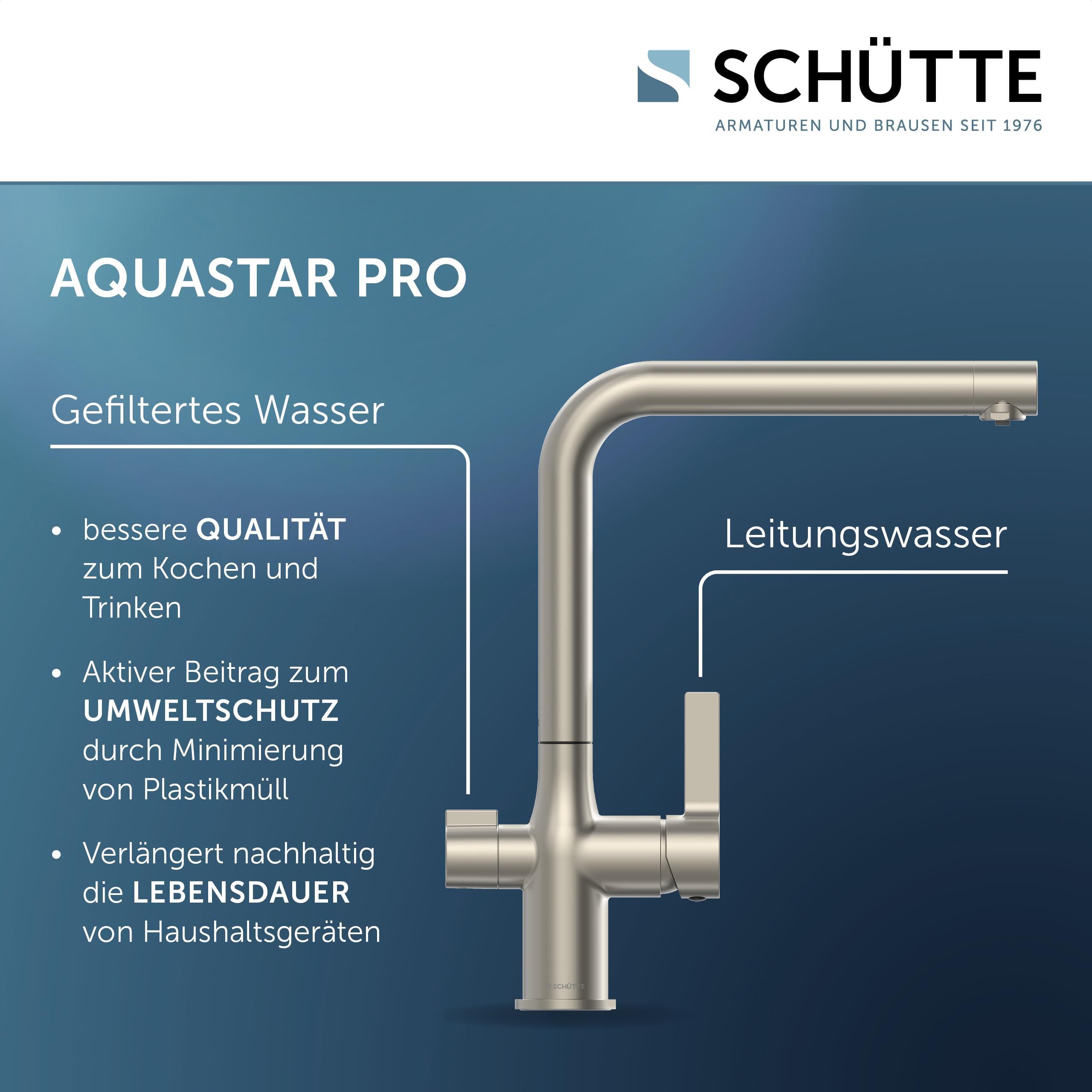 SCHÜTTE Aquastar Pro 99805 - Grifo para fregadero de agua potable con sistema de filtro, 3 vías, grifo de cocina con filtro de agua contra residuos de cal y metales pesados, aspecto de acero
