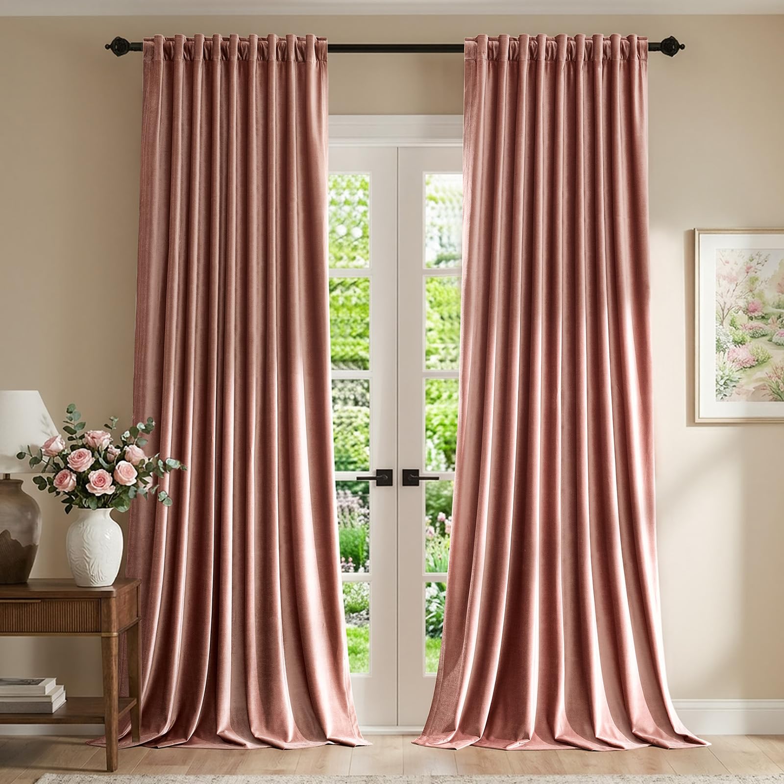 Dusty Pink Velvet Curtains 84 inch Long for Living Room,Luxury 2 Panels Room Darkening Rod Pocket Back Tab Curtain Elegant Thermal Insulated Heavy Soundproof Decorative Window Drapes for Bedroom