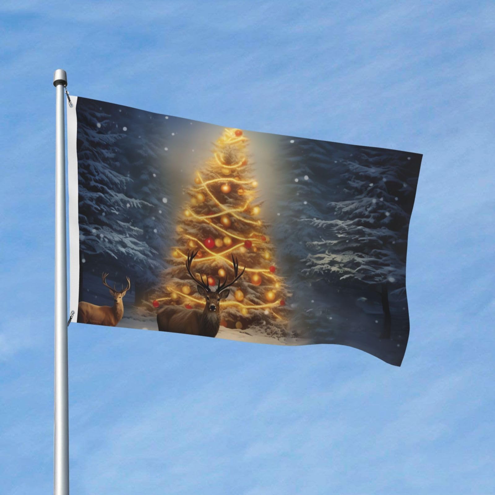Flag 90x150 CM Double Sided Outdoor Yard Flags Christmas Tree and Deer Flag Heavy Duty Holiday Banner with 2 Grommets 200D Polyester Welcome Garden Flags for Holiday Yard All seasons