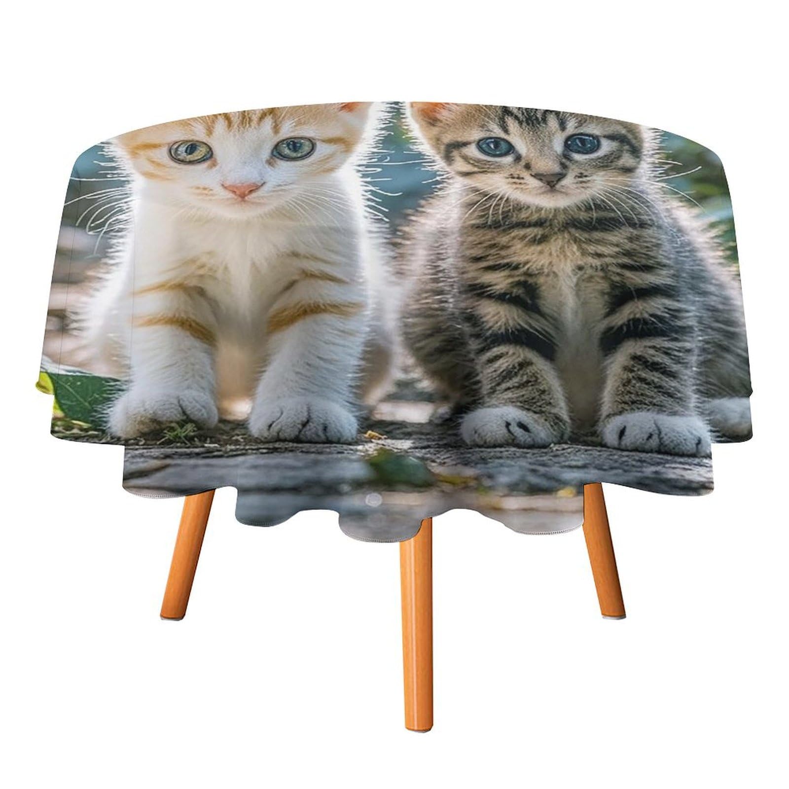 Nappe ronde cuisine 152 cm avec deux petits chats pour table de vacances