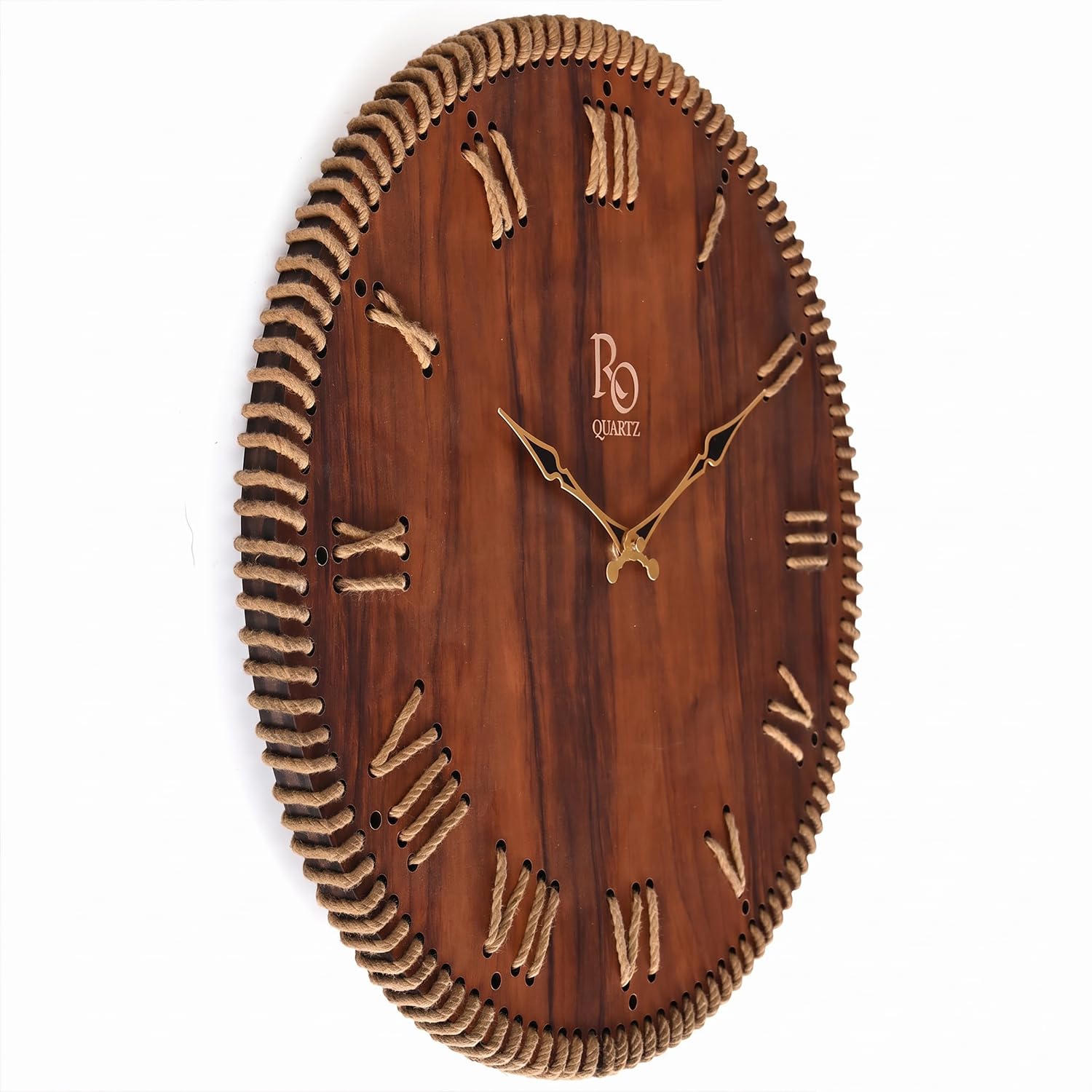 Vintage Wooden Roman Dial Wall Clock - Brown & Golden -6
